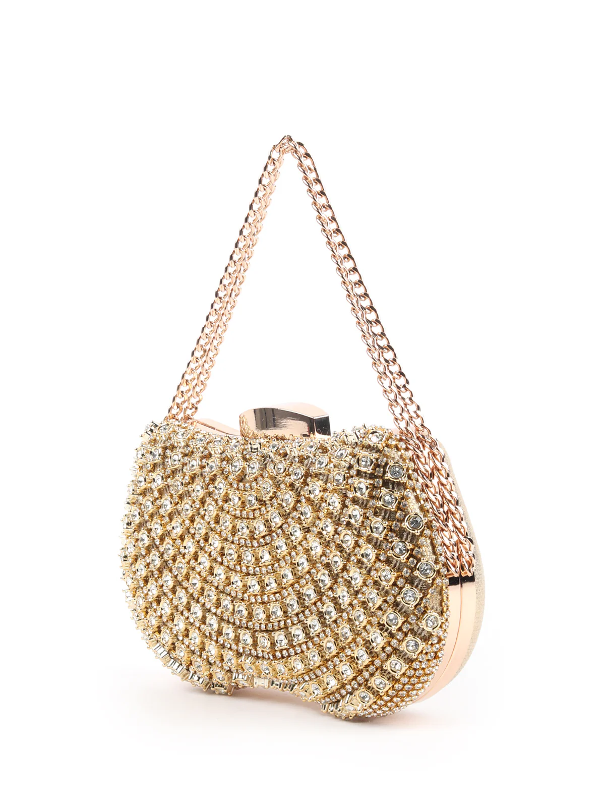 Odette Metallic Gold Metal Clutch For Women - Image 4