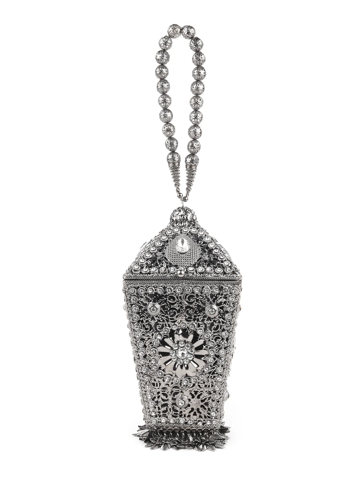 Odette Metallic Grey Embellished Clutch for Women - Image 3