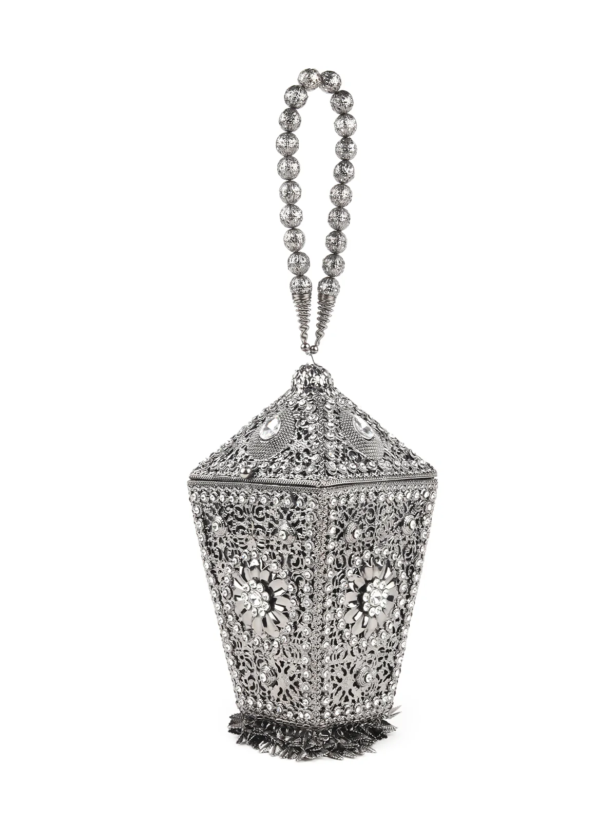 Odette Metallic Grey Embellished Clutch for Women - Image 4