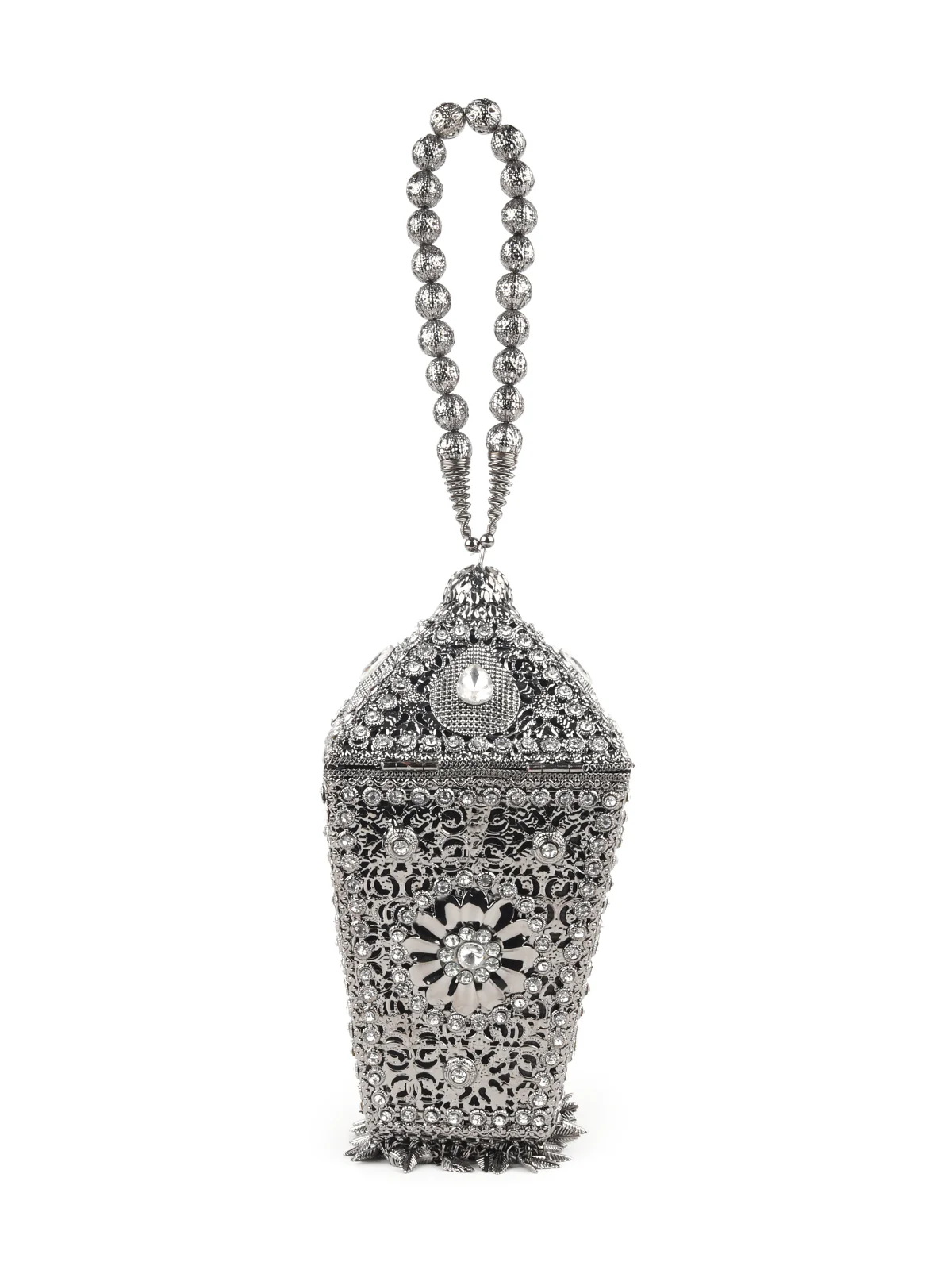 Odette Metallic Grey Embellished Clutch for Women - Image 5