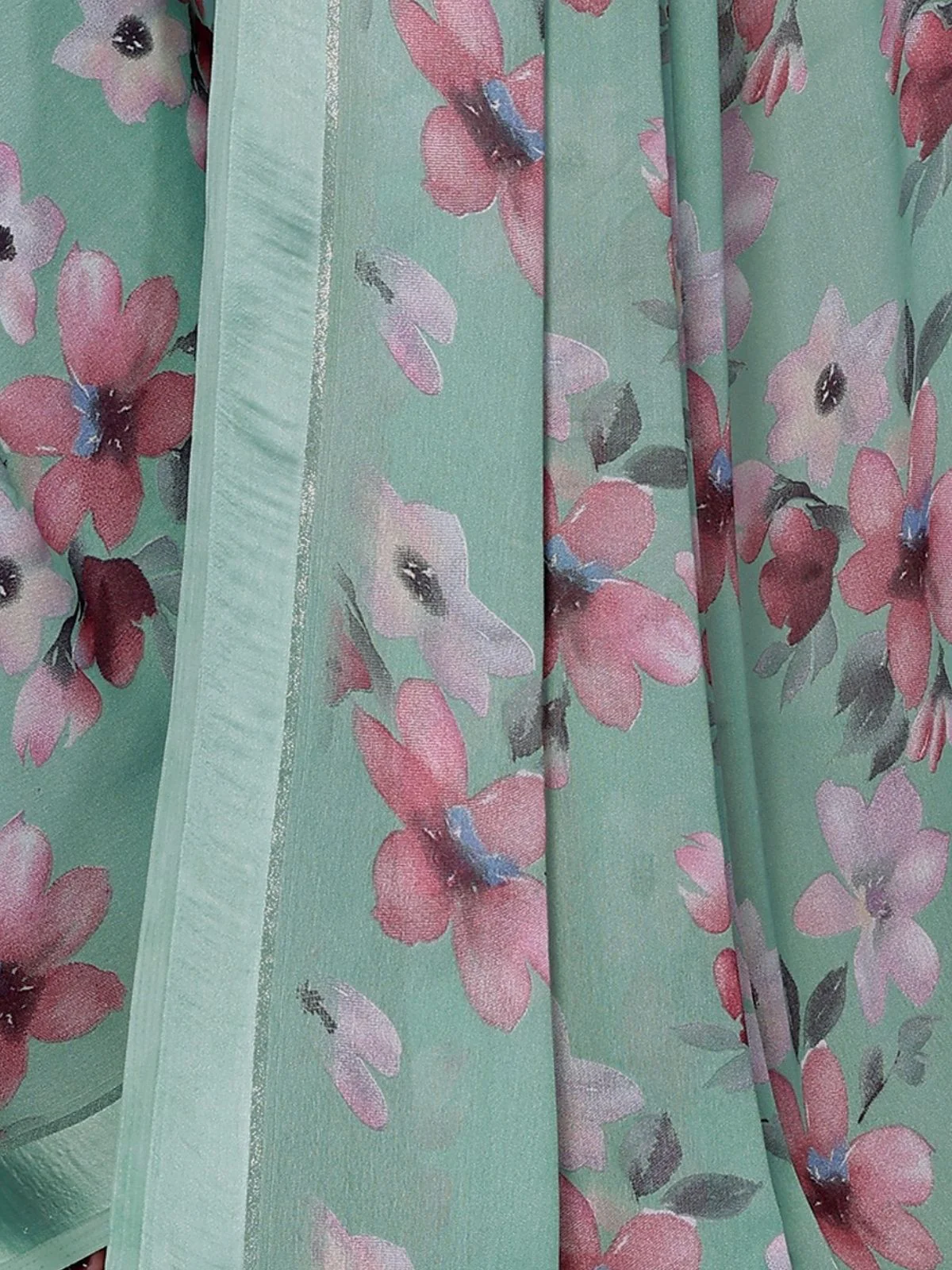 Odette Mint Green Georgette Printed Saree For Women - Image 5
