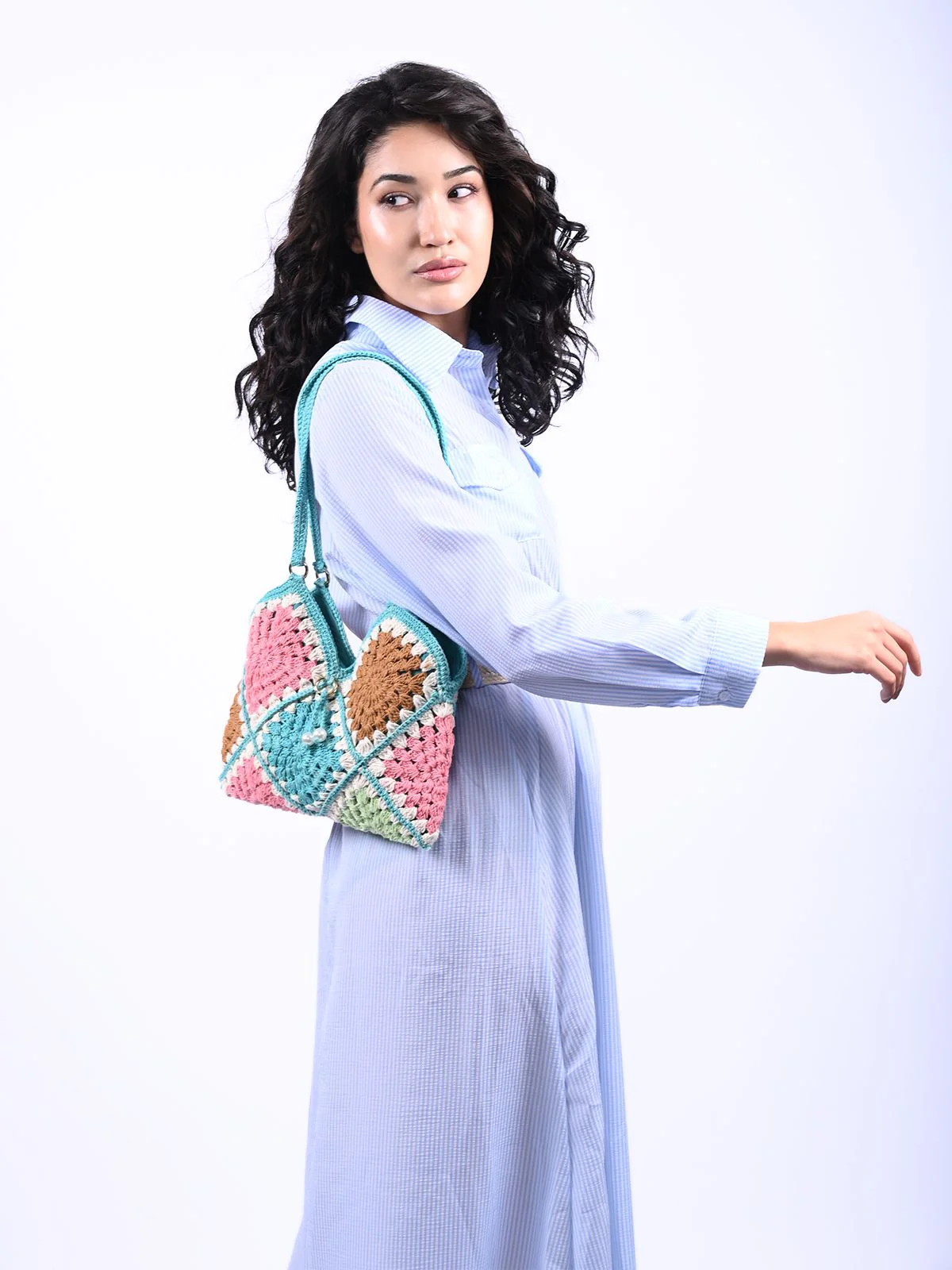 Odette Multi Color Cotton Blend Embellished Hand Bag For Women - Image 2