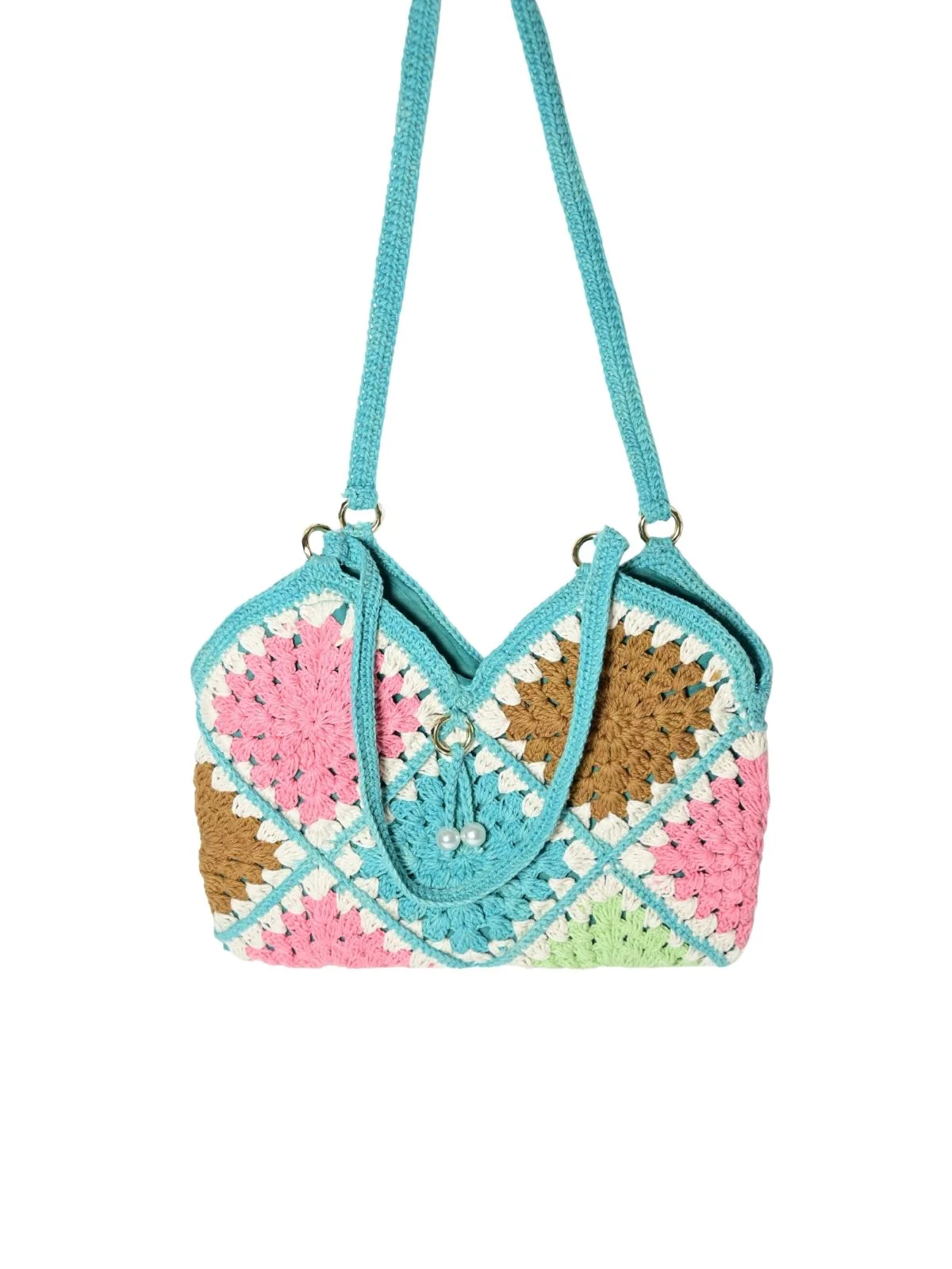 Odette Multi Color Cotton Blend Embellished Hand Bag For Women - Image 4
