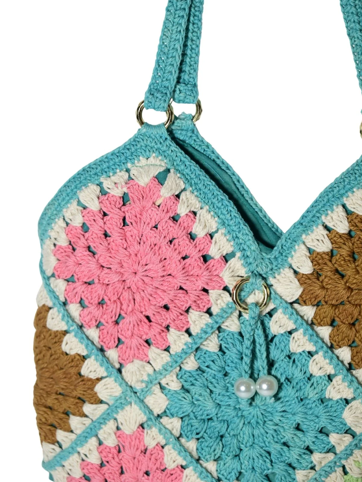 Odette Multi Color Cotton Blend Embellished Hand Bag For Women - Image 7