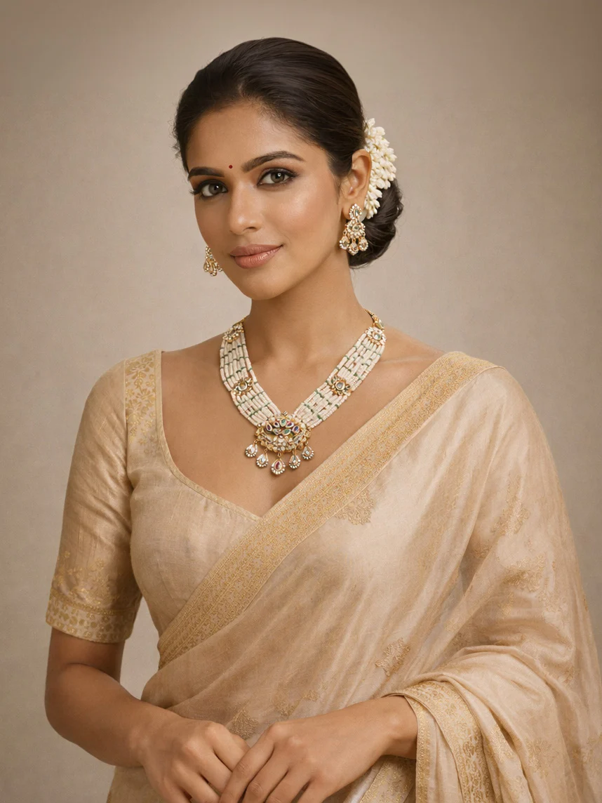 Odette Multi Colour Alloy Pearl Jewellery Set For Women - Image 2
