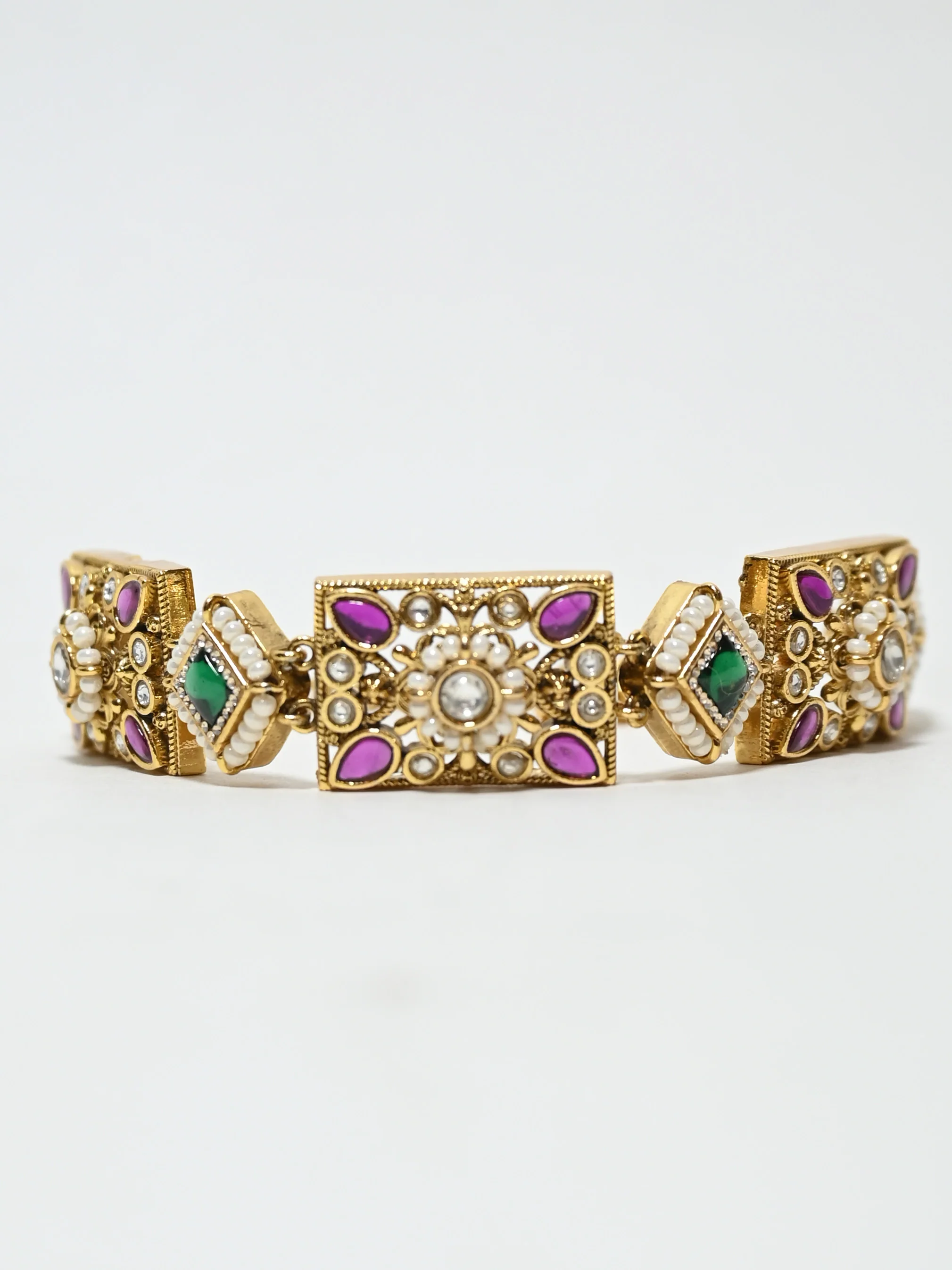 Odette Multi Colour Alloy Stone And Pearl Bracelet For Women - Image 3
