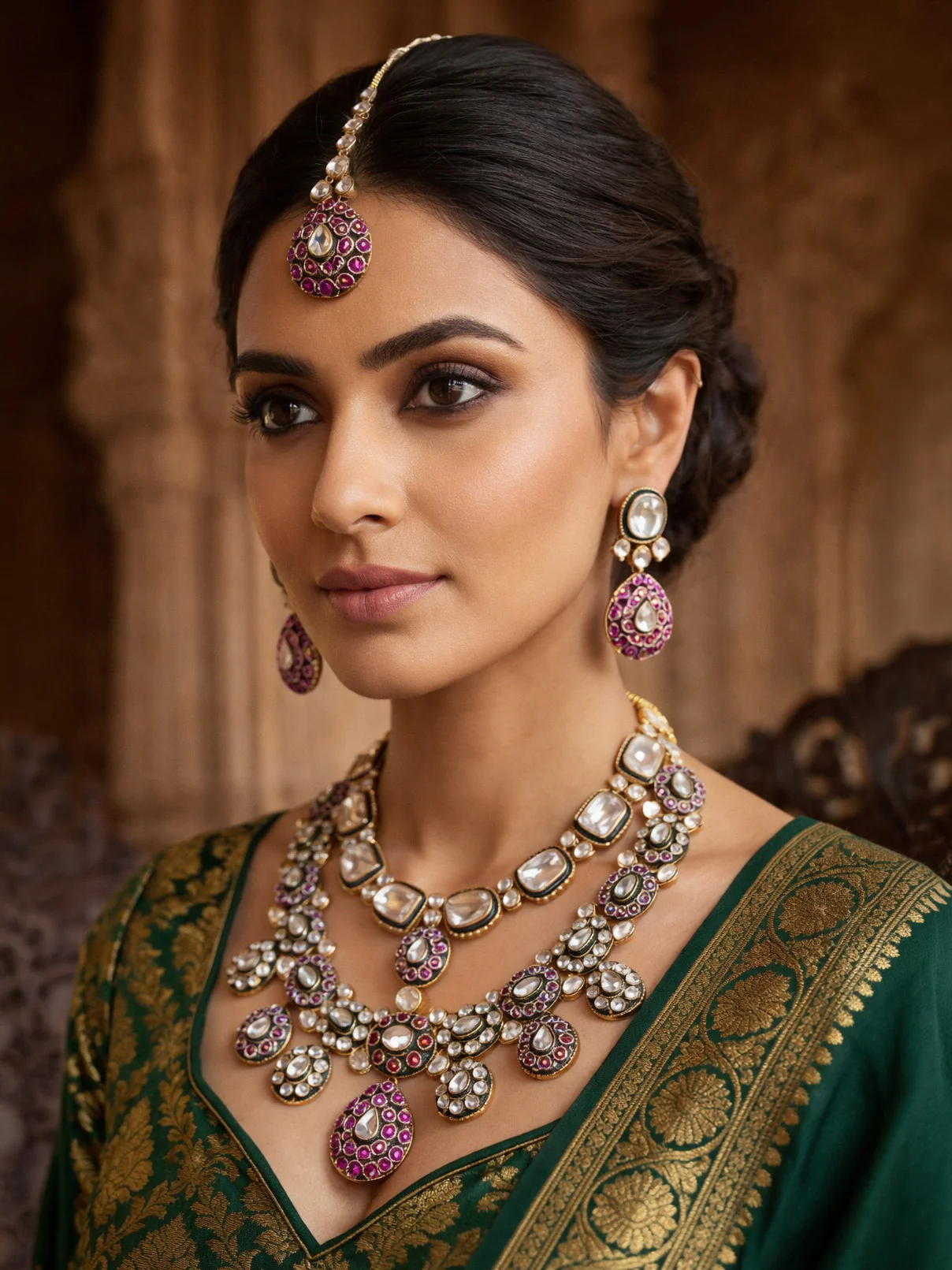 Odette Multi Colour Alloy Stone Jewellery Set For Women - Image 2