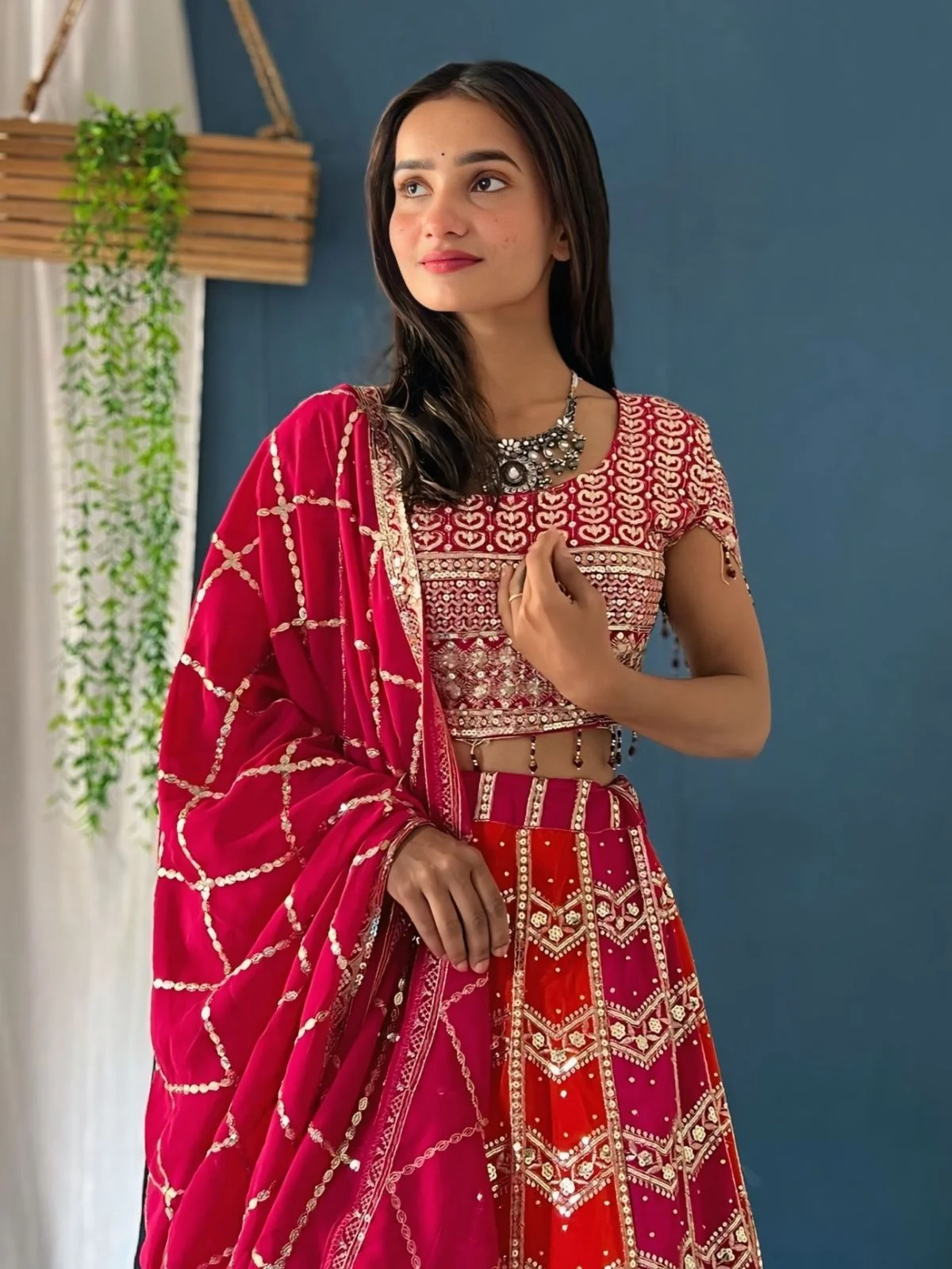 Odette Multi Colour Georgette Embellished Semi Stitched Lehenga For Women - Image 3