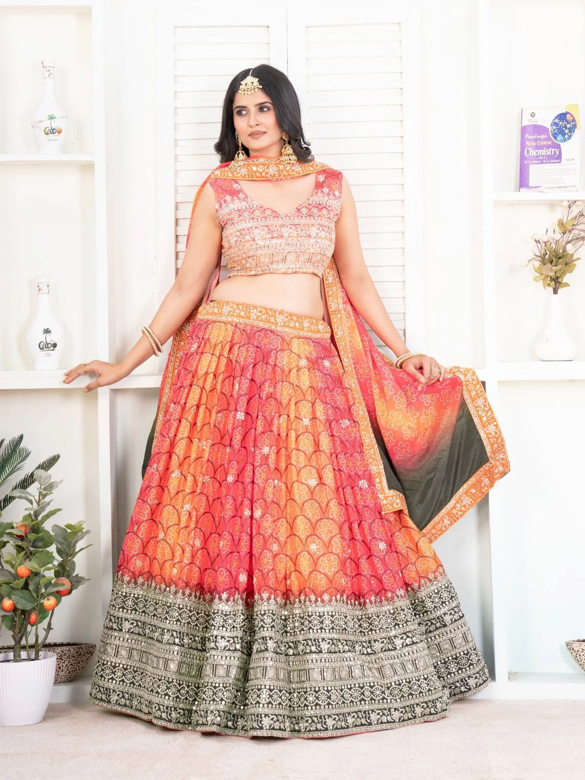 Odette Multi Colour Silk Blend Embellished Semi Stitched Lehenga For Women - Image 2