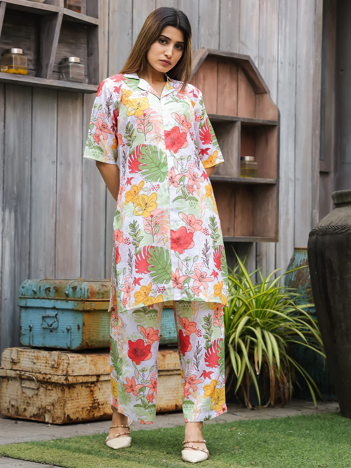 Odette Multicolor Cotton Printed Co Ord Set for Women