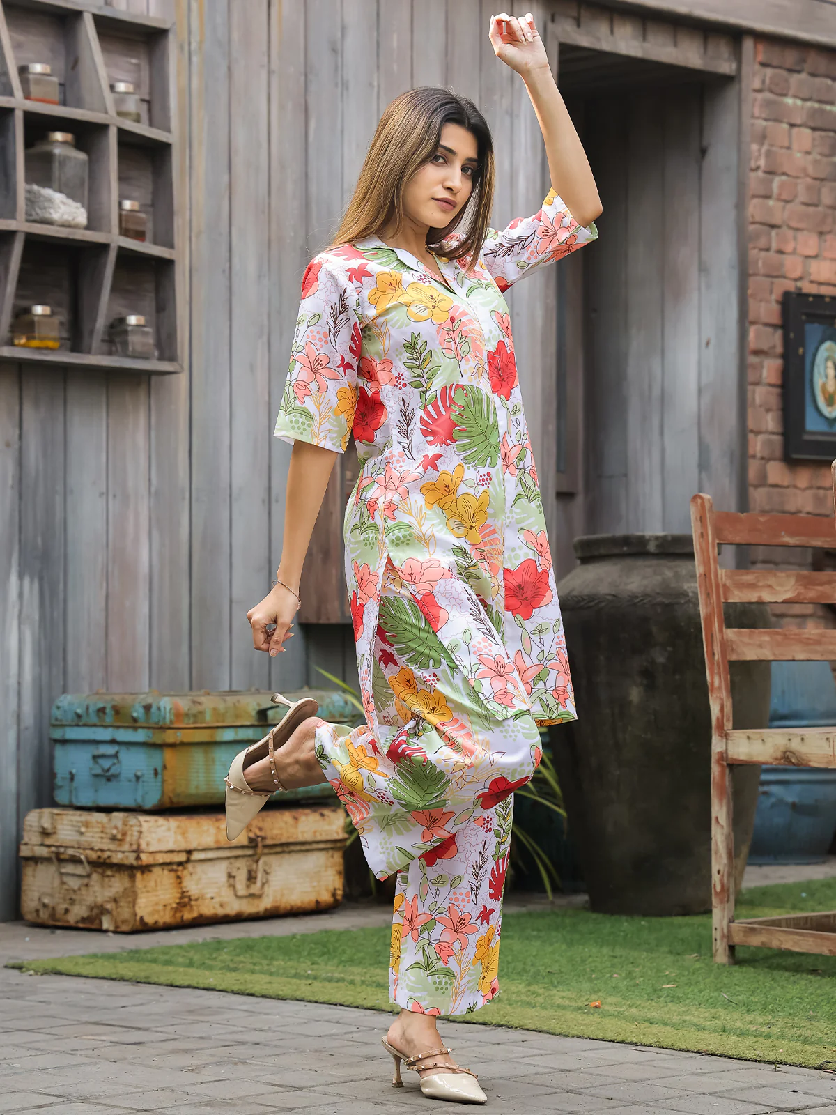 Odette Multicolor Cotton Printed Co Ord Set for Women - Image 2