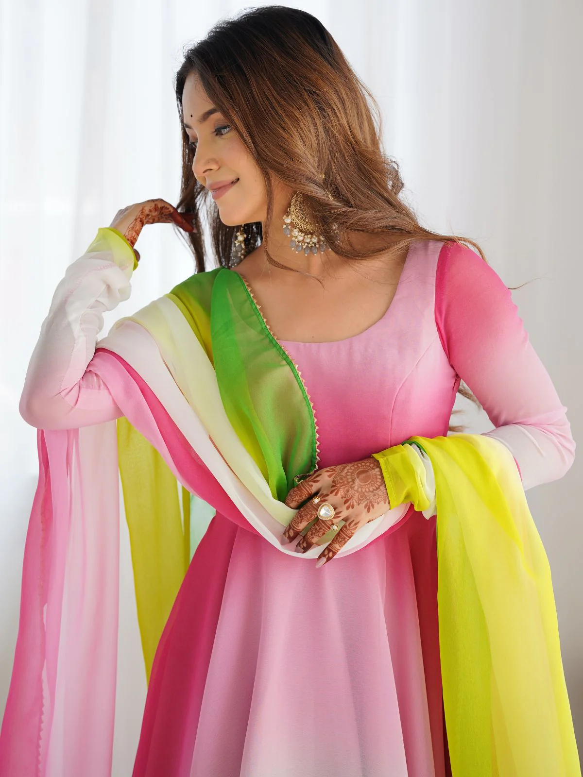 Odette Multicolour Georgette Printed Stitched Kurta Set For Women - Image 5