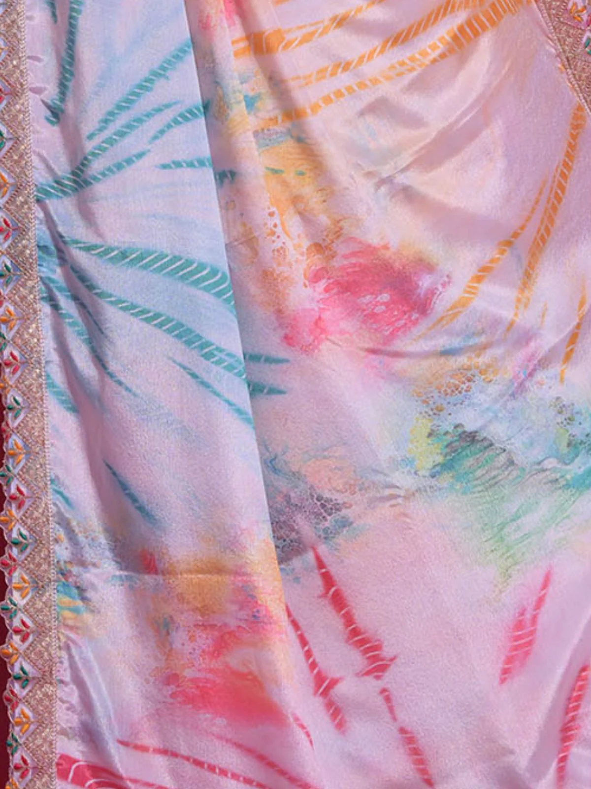 Odette Multicolor Printed Chiffon Saree With Unstitched Blouse For Women - Image 8