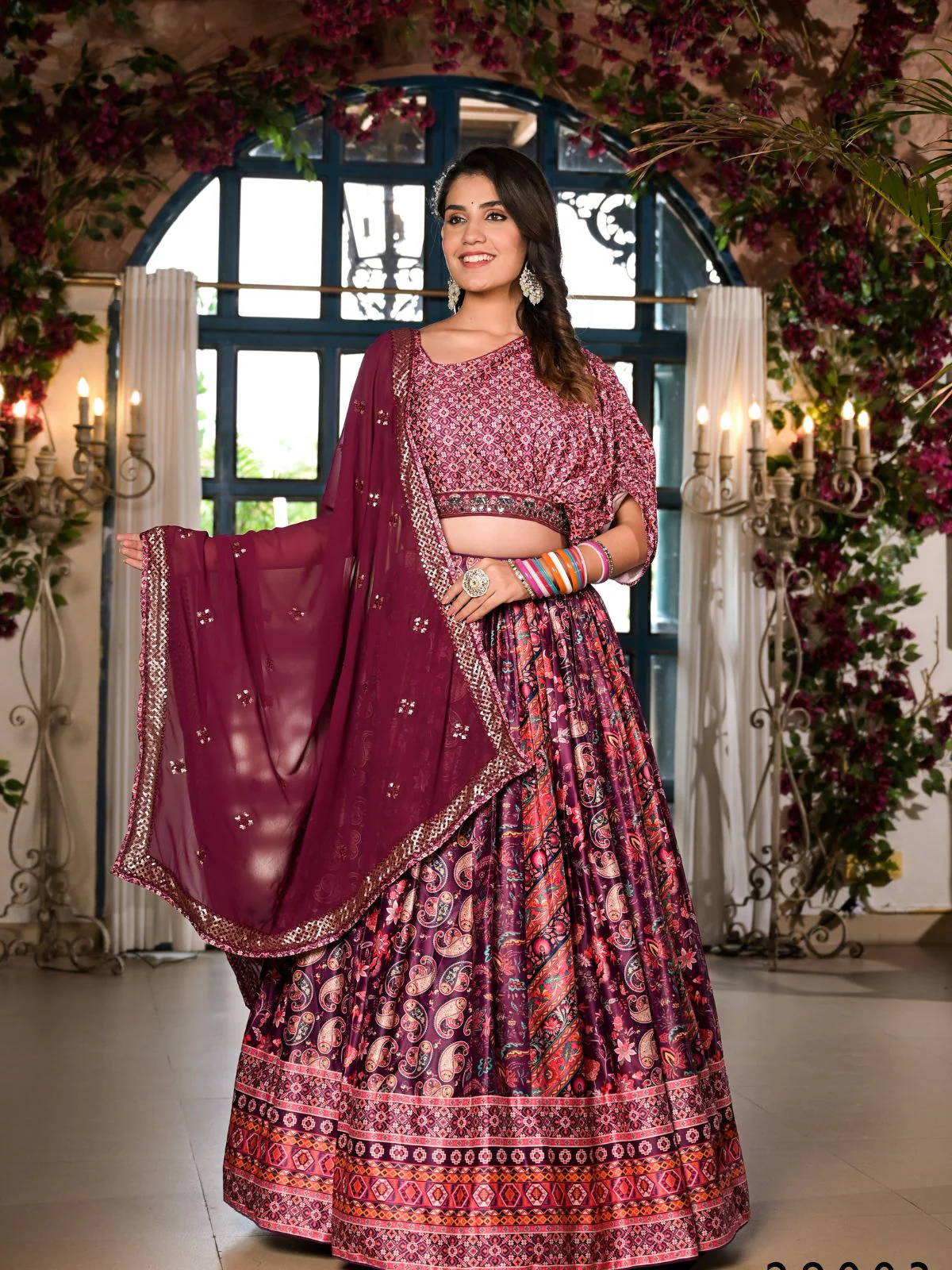 Odette Multicolor Satin Printed Stitched Lehenga Choli Set For Women - Image 3