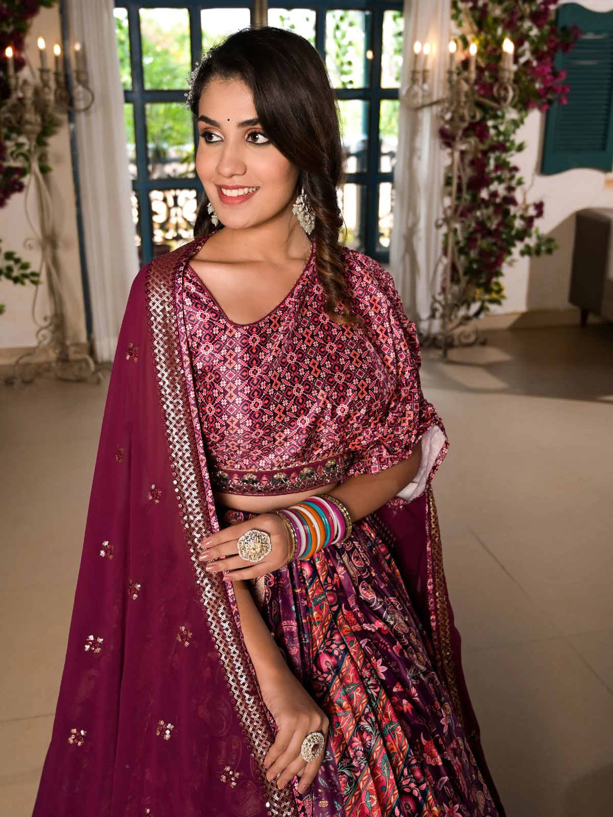 Odette Multicolor Satin Printed Stitched Lehenga Choli Set For Women - Image 5