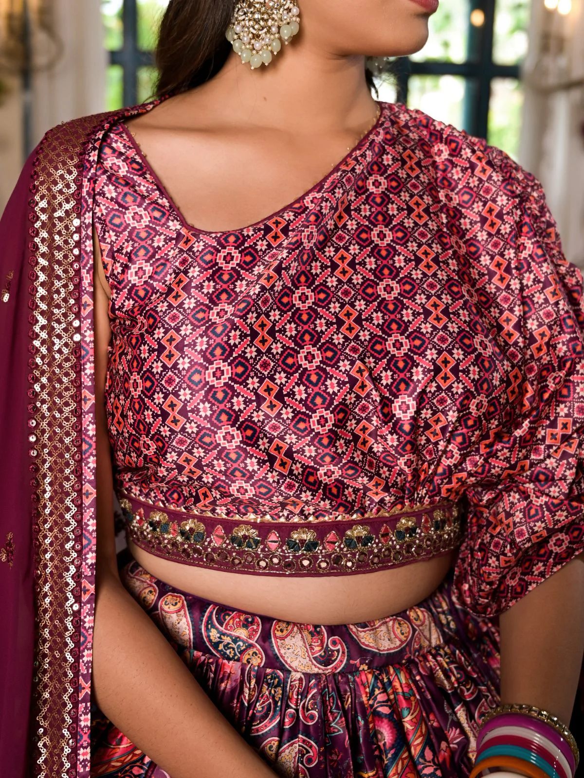 Odette Multicolor Satin Printed Stitched Lehenga Choli Set For Women - Image 6