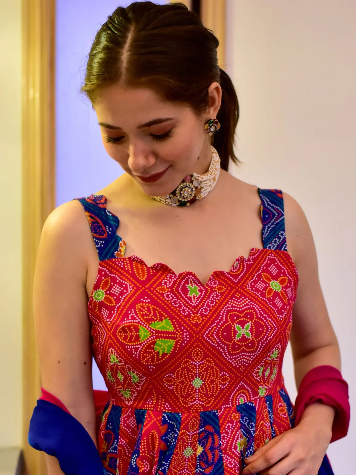 Odette Multi Silk Blend Printed Gown with Dupatta For Women - Image 5