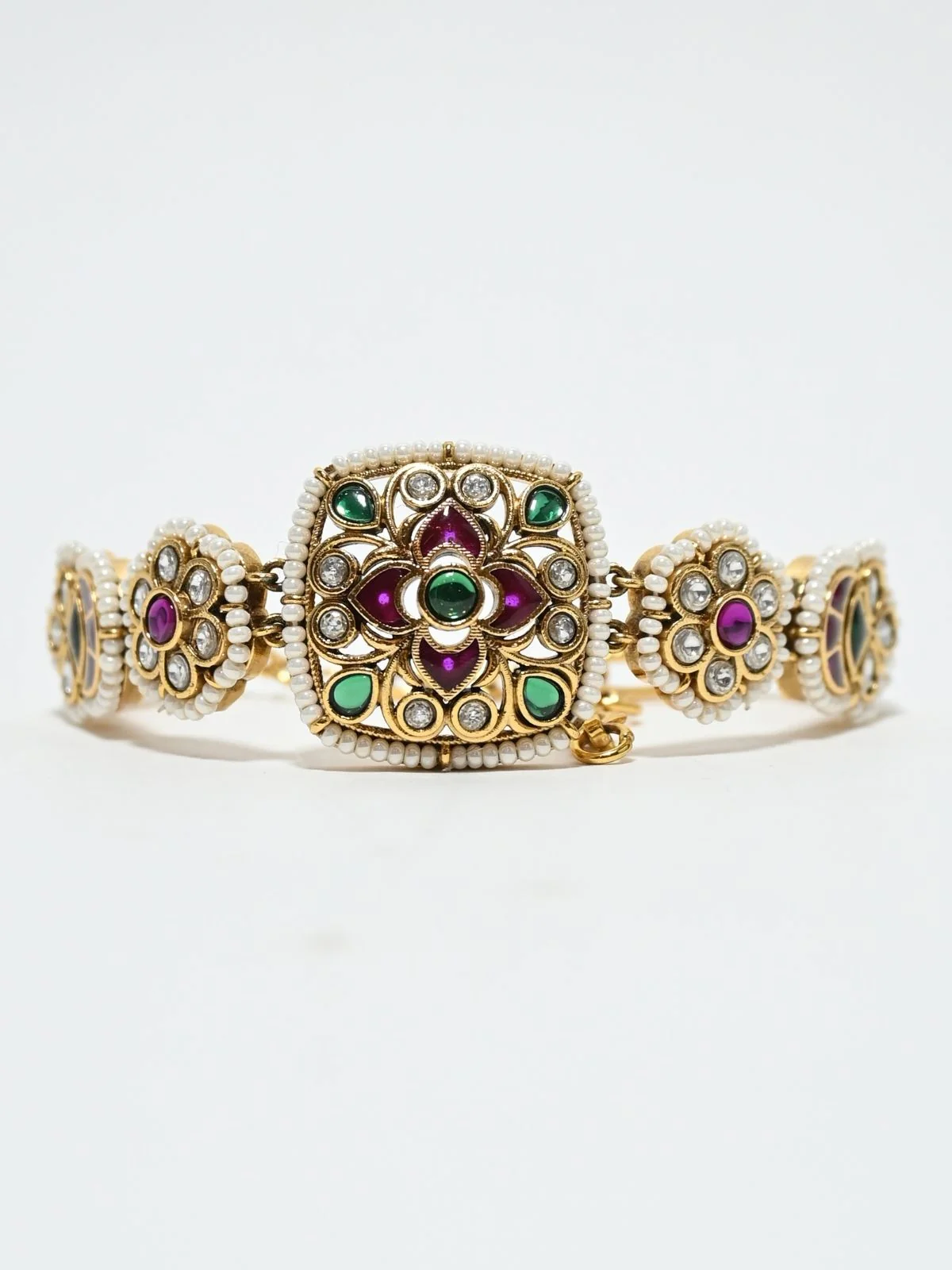 Odette Multicolor Alloy Kundan Embellished Bracelet For Women - Image 3