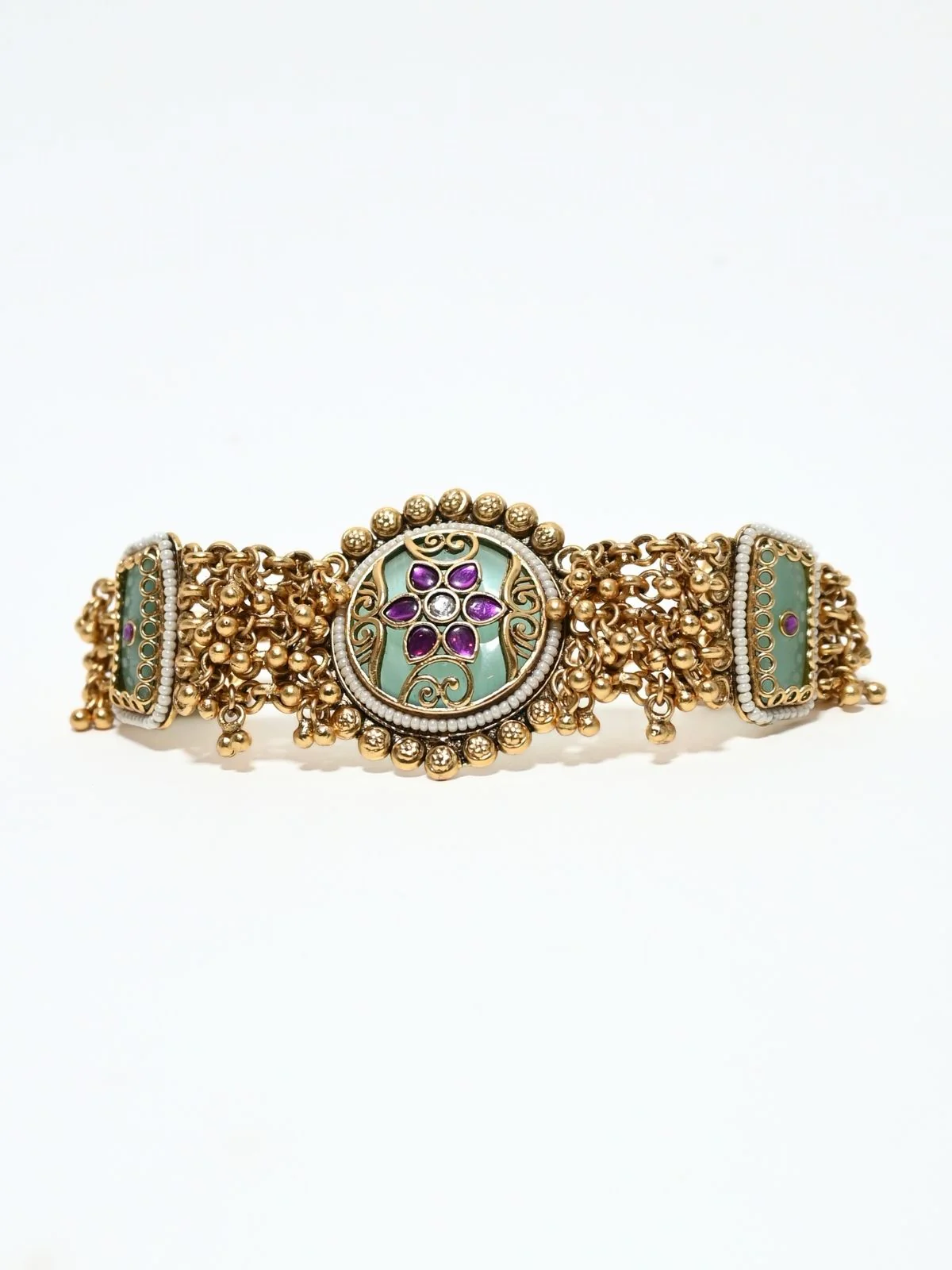Odette Multicolor Alloy Kundan Embellished Bracelet For Women - Image 3