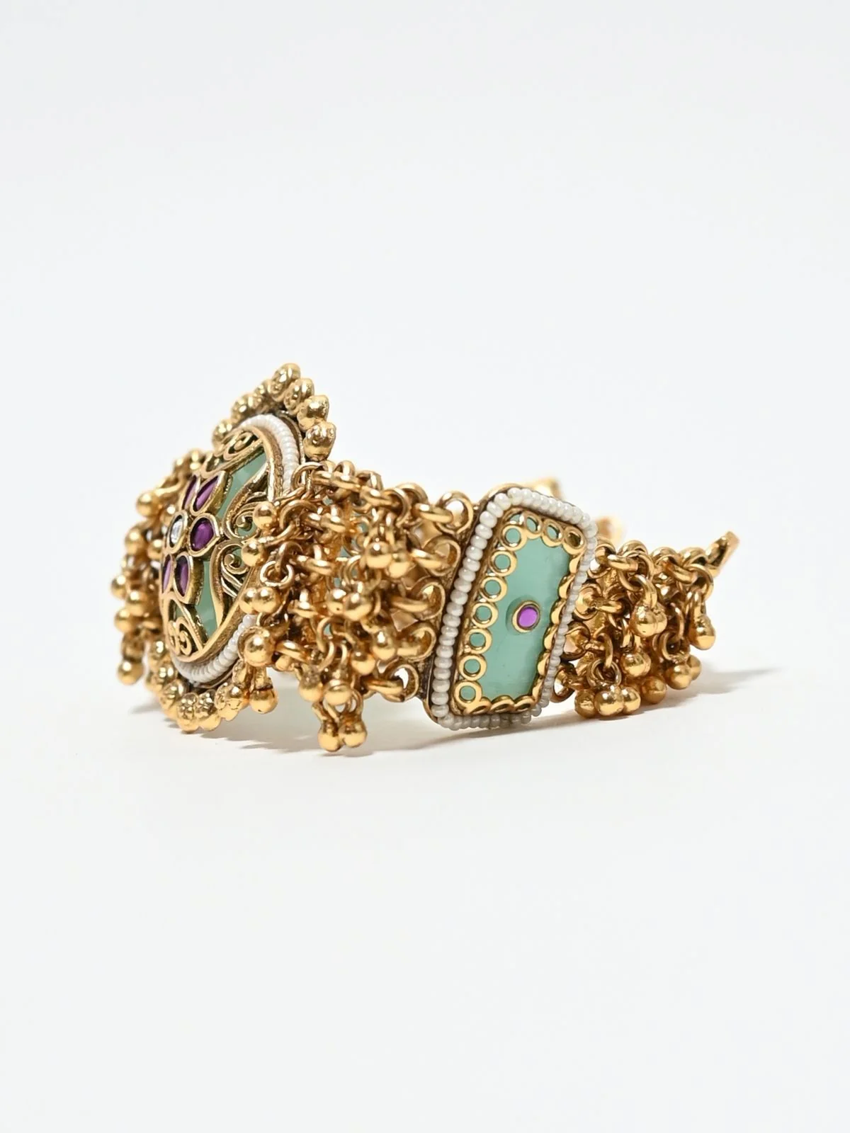 Odette Multicolor Alloy Kundan Embellished Bracelet For Women - Image 4