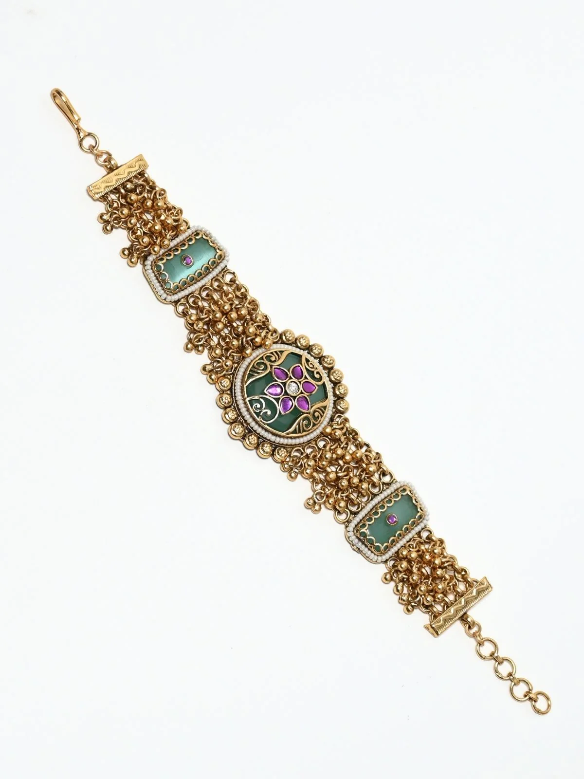 Odette Multicolor Alloy Kundan Embellished Bracelet For Women - Image 6