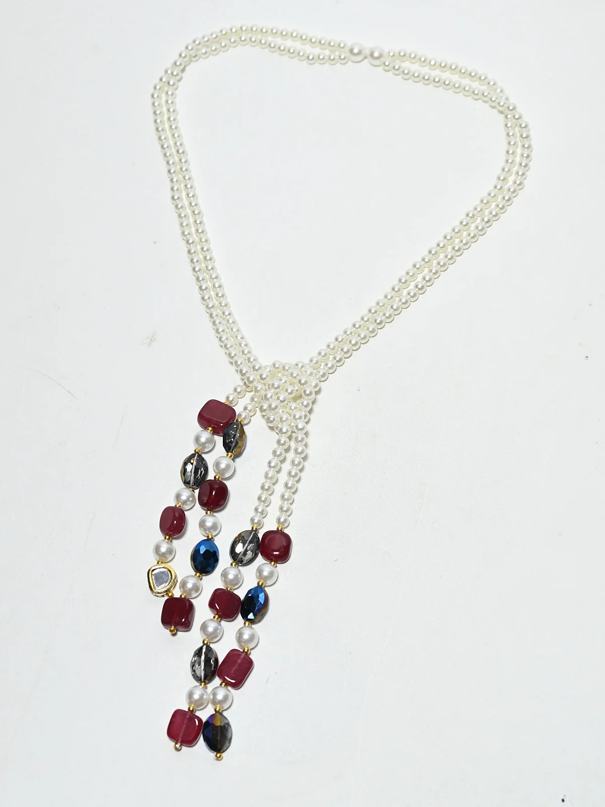 Odette Multicolor Alloy Pearl Embellished Tie For Women - Image 4