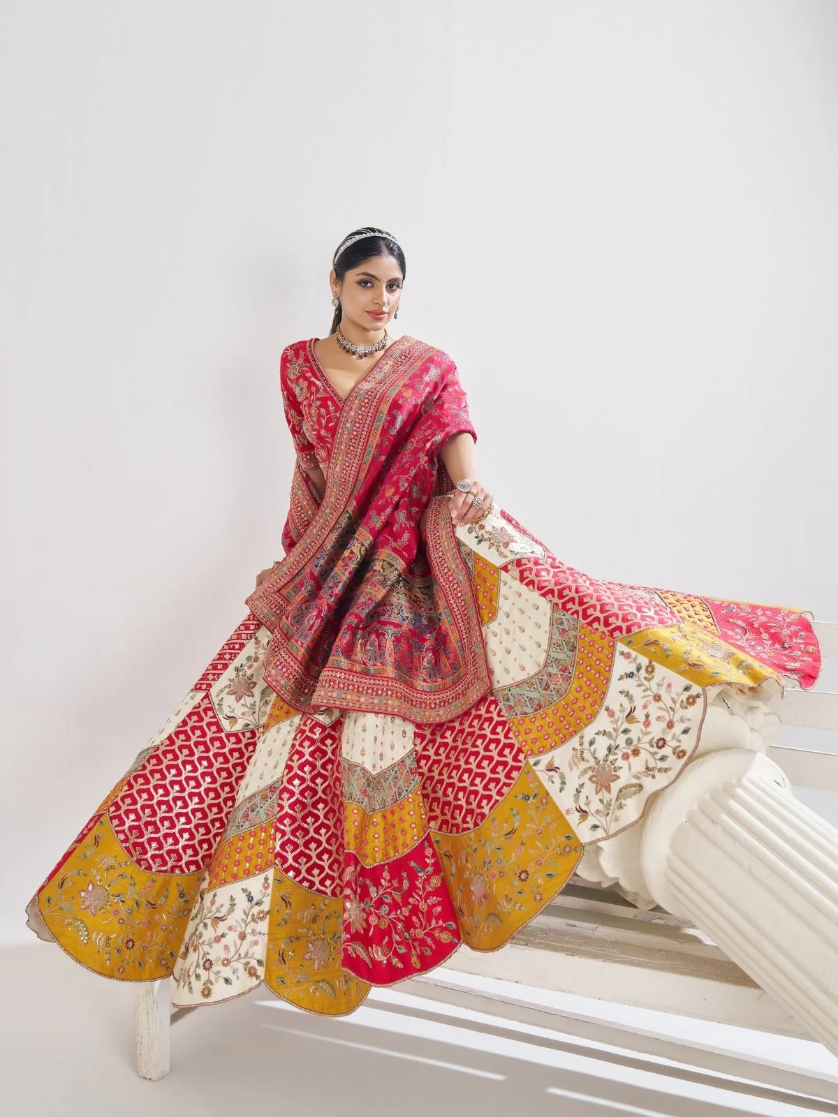 Odette Multicolor Banarasi Silk Embroidered Semi-Stitched Lehenga For Women - Image 2