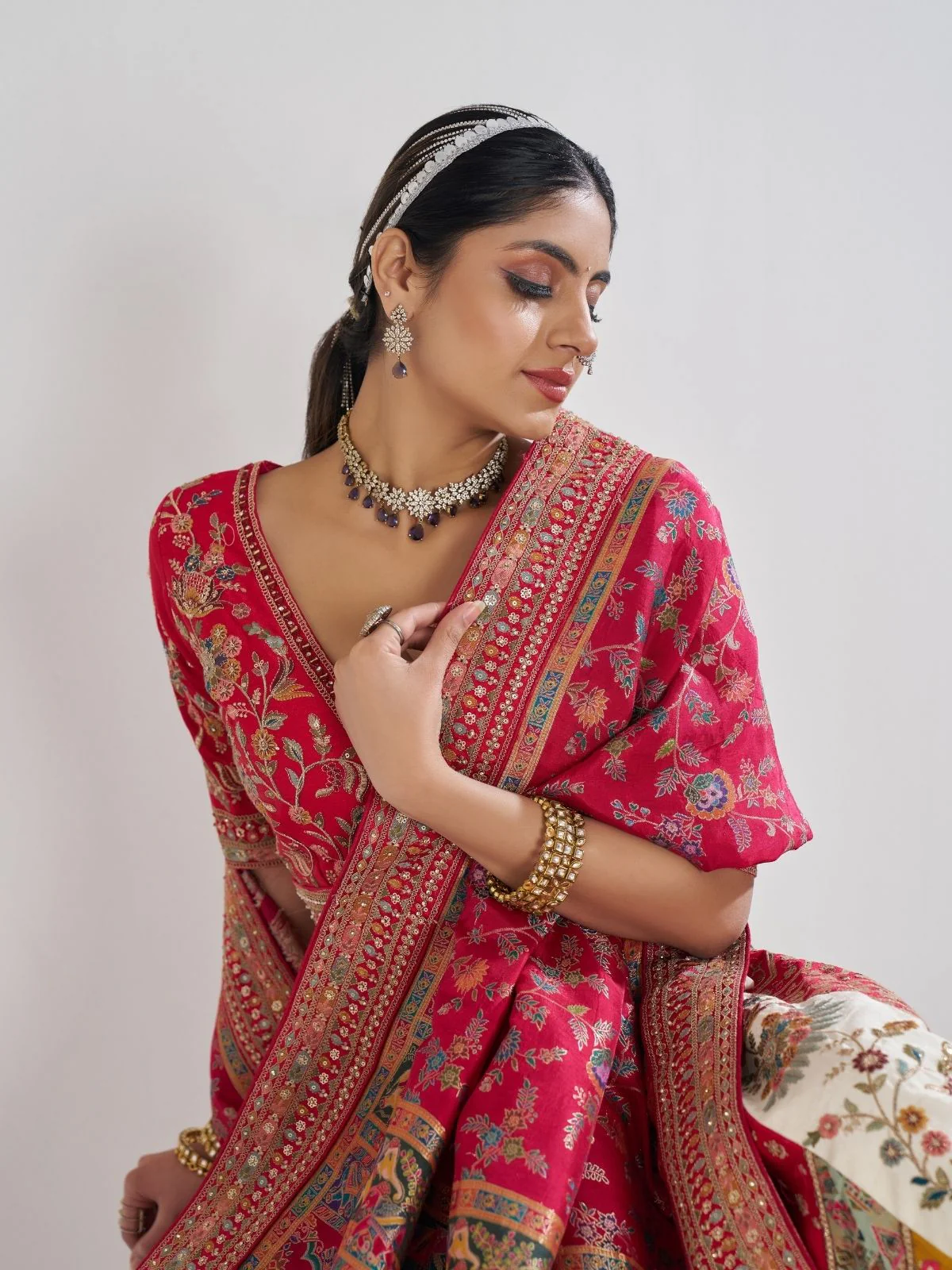 Odette Multicolor Banarasi Silk Embroidered Semi-Stitched Lehenga For Women - Image 3