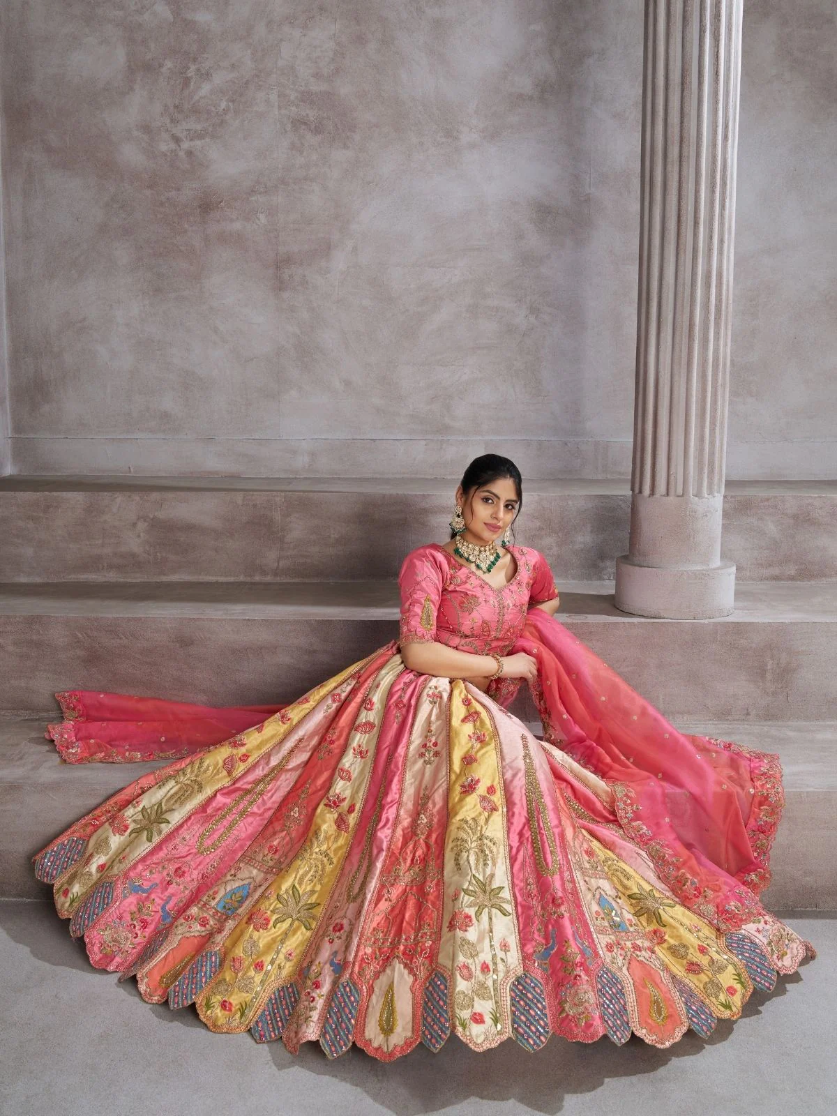Odette Multicolor Banarasi Silk Embroidered Semi-Stitched Lehenga For Women - Image 3