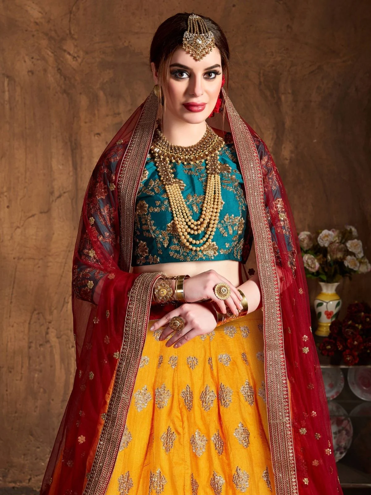 Odette Multicolor Banarasi Silk Embroidered Semi Stitched Lehenga With Blouse For Women - Image 5