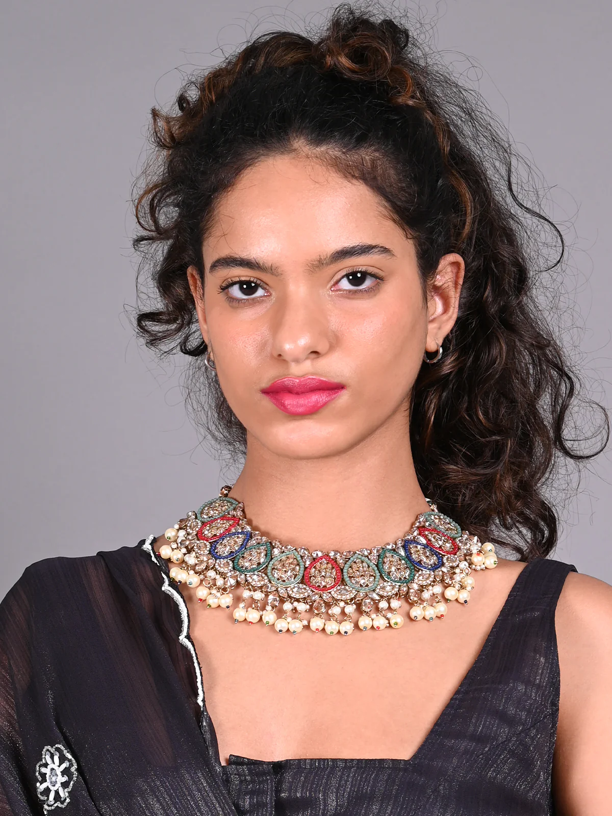 Odette Multicolor Beads And Kundan Embellished Choker Neck Piece For Women - Image 2