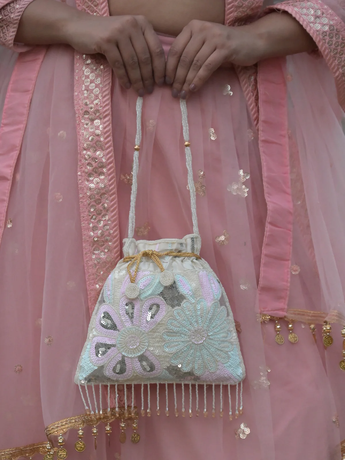 Odette Multicolor Beads and Sequins Embroidered Potli Bag for Women - Image 2