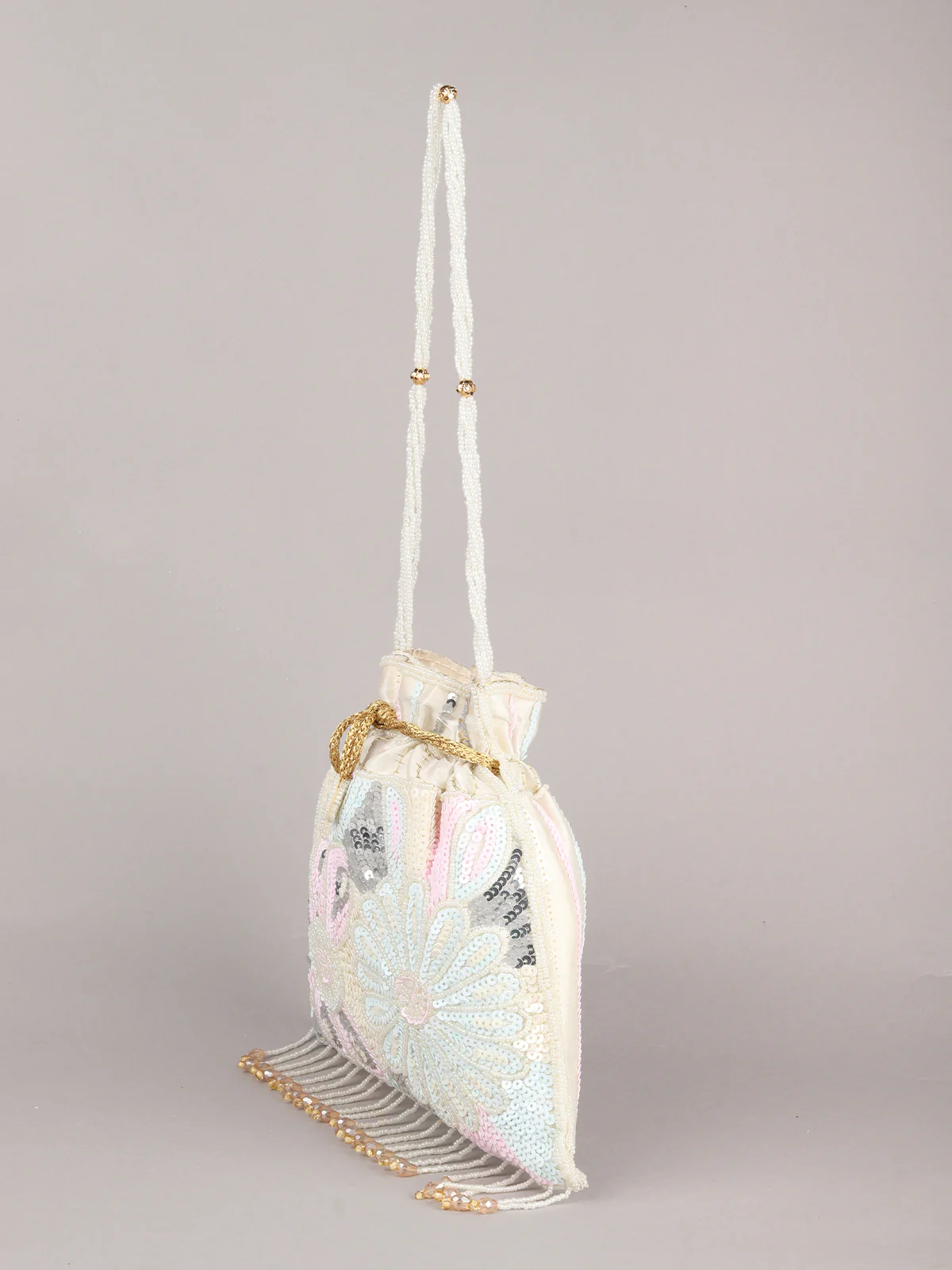 Odette Multicolor Beads and Sequins Embroidered Potli Bag for Women - Image 4