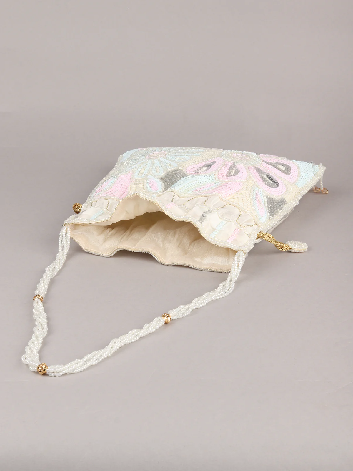 Odette Multicolor Beads and Sequins Embroidered Potli Bag for Women - Image 6
