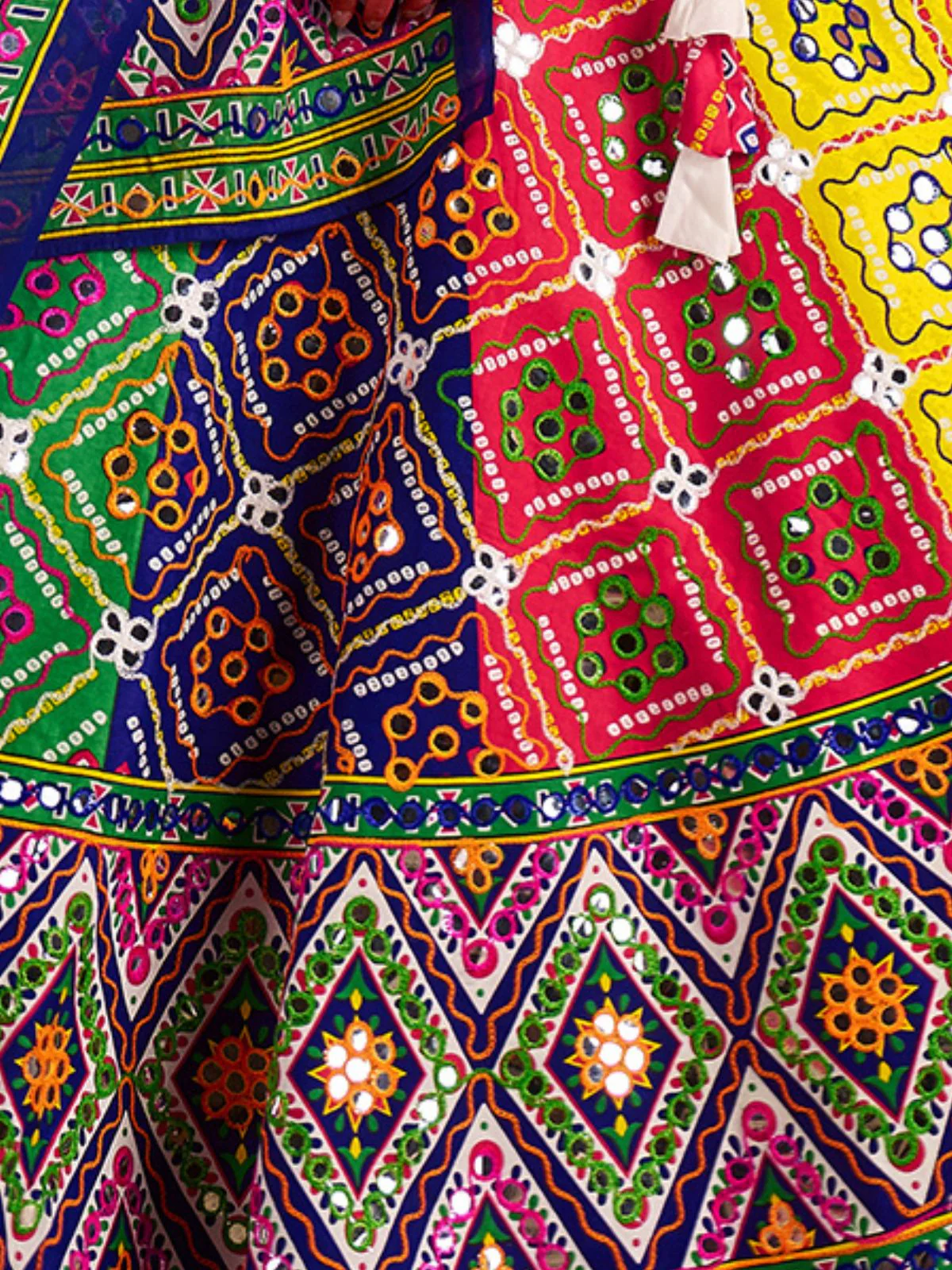 Odette Multicolor Cotton Blend Embroidered Semi-Stitched lehenga For Women - Image 7