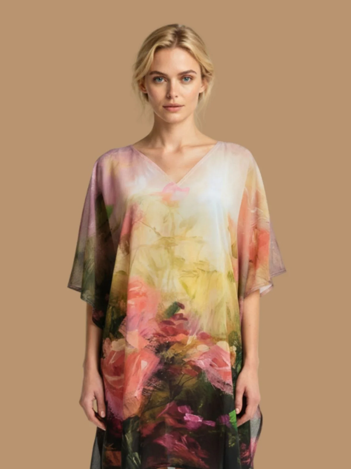 Odette Multicolor Cotton Blend Printed Kaftan For Women - Image 4