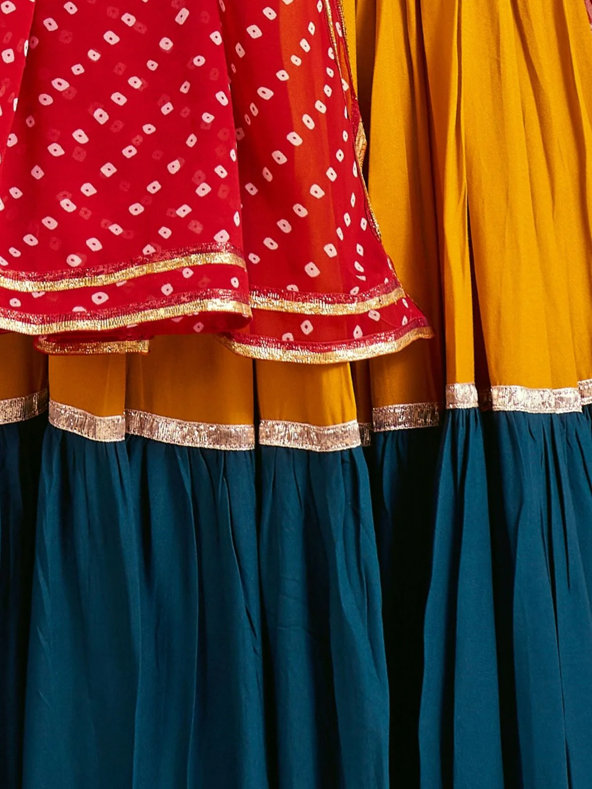 Odette Multicolor Cotton Blend Solid With Golden Border Semi-Stitched Lehenga For Women - Image 5