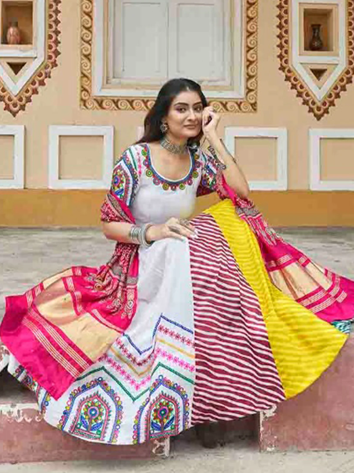 Odette Multicolor Cotton Printed Stitched Lehenga With Blouse For Women - Image 3