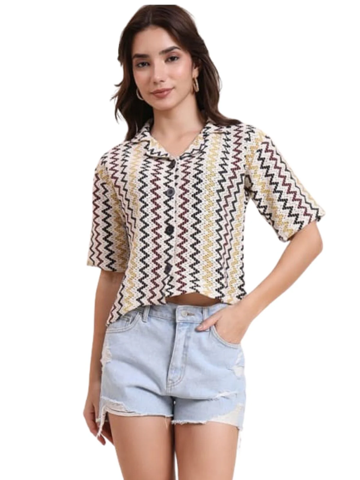 Odette Multicolor Cotton Printed Shirt For Women - Image 2