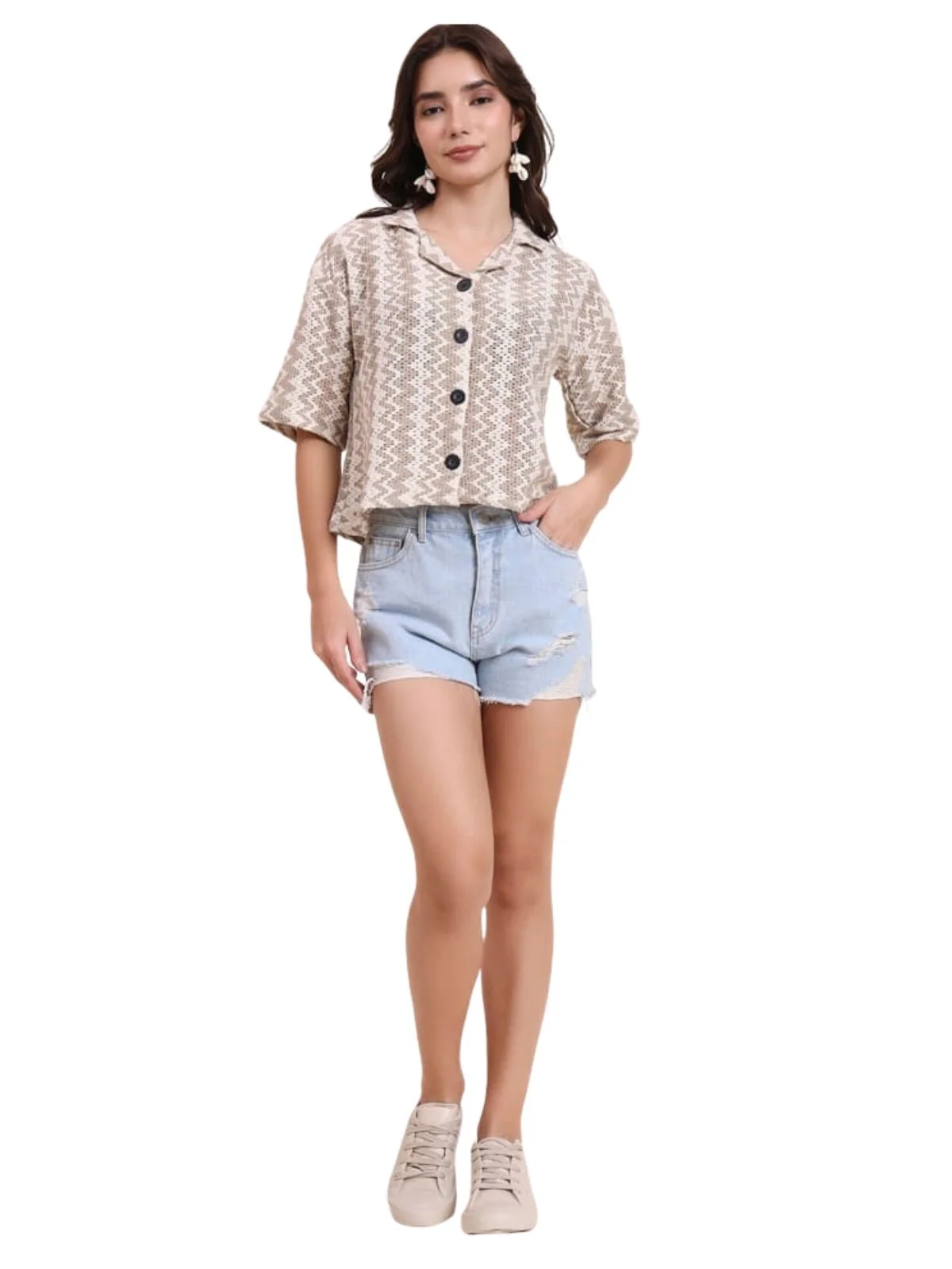 Odette Multicolor Cotton Printed Shirt For Women