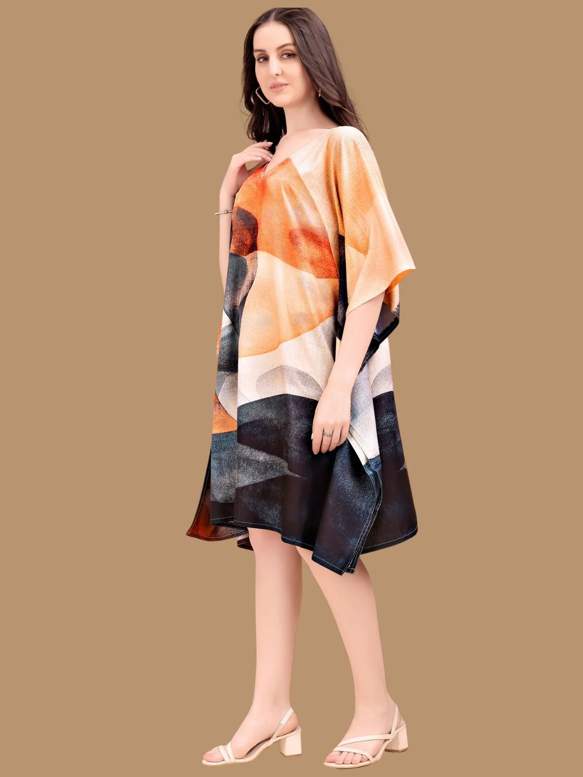 Odette Multicolor Crepe Printed Kaftan For Women - Image 2