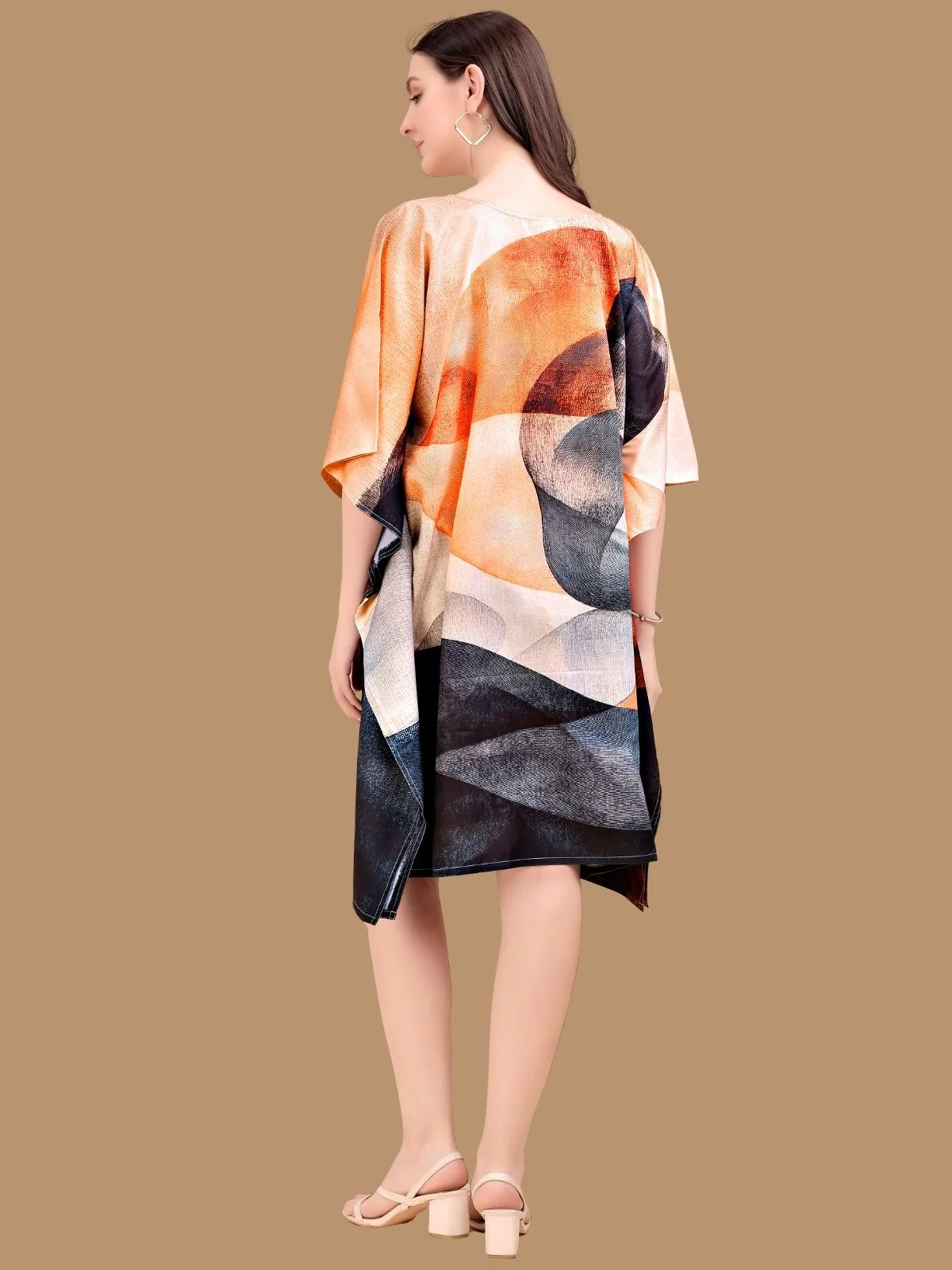 Odette Multicolor Crepe Printed Kaftan For Women - Image 3