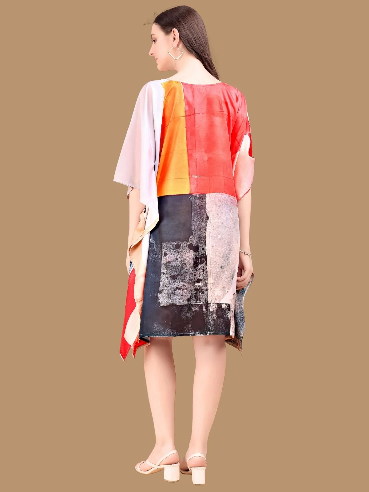 Odette Multicolor Crepe Printed Kaftan For Women - Image 3