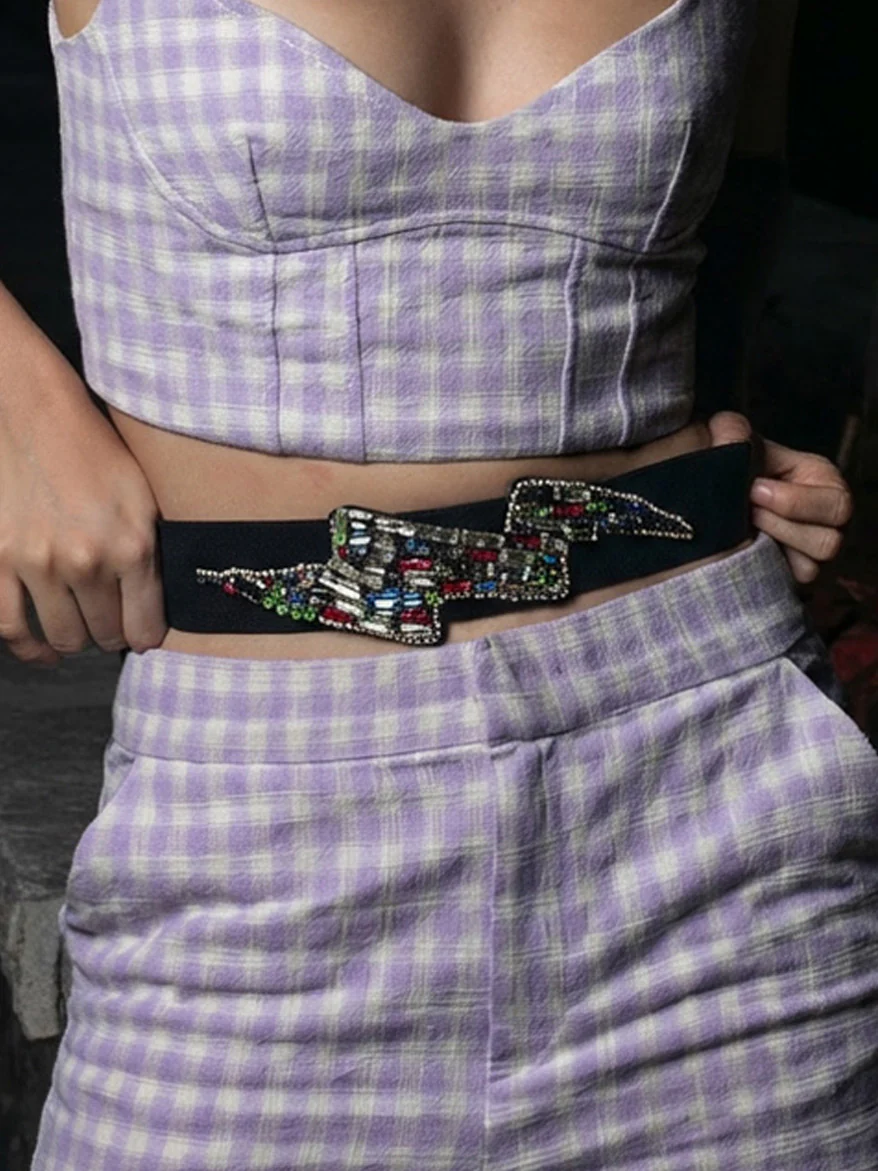 Odette Multicolor Elastic Embellished Belt For Women - Image 6