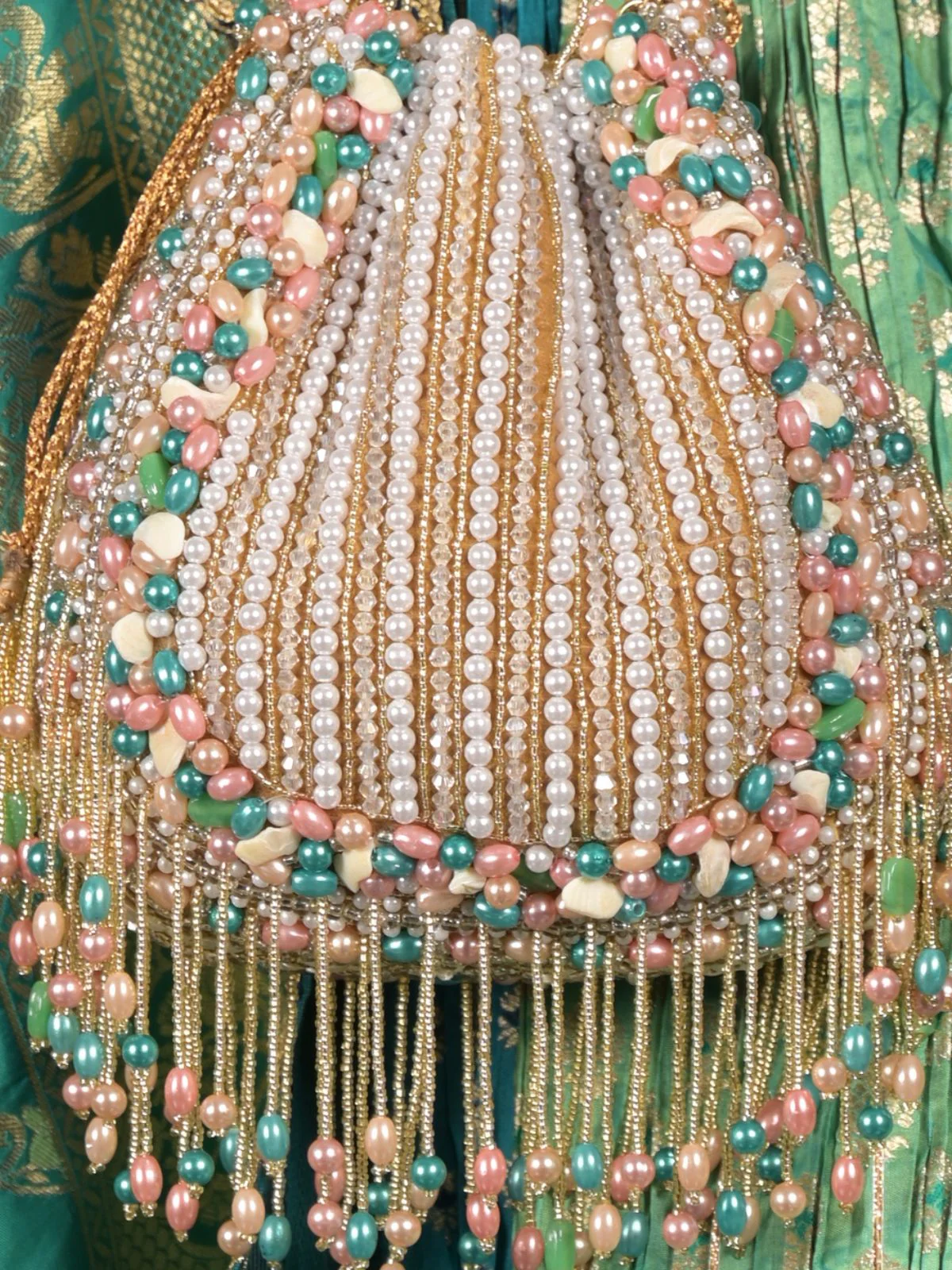 Odette Multicolor Embellished and Tasseled Potli For Women - Image 4