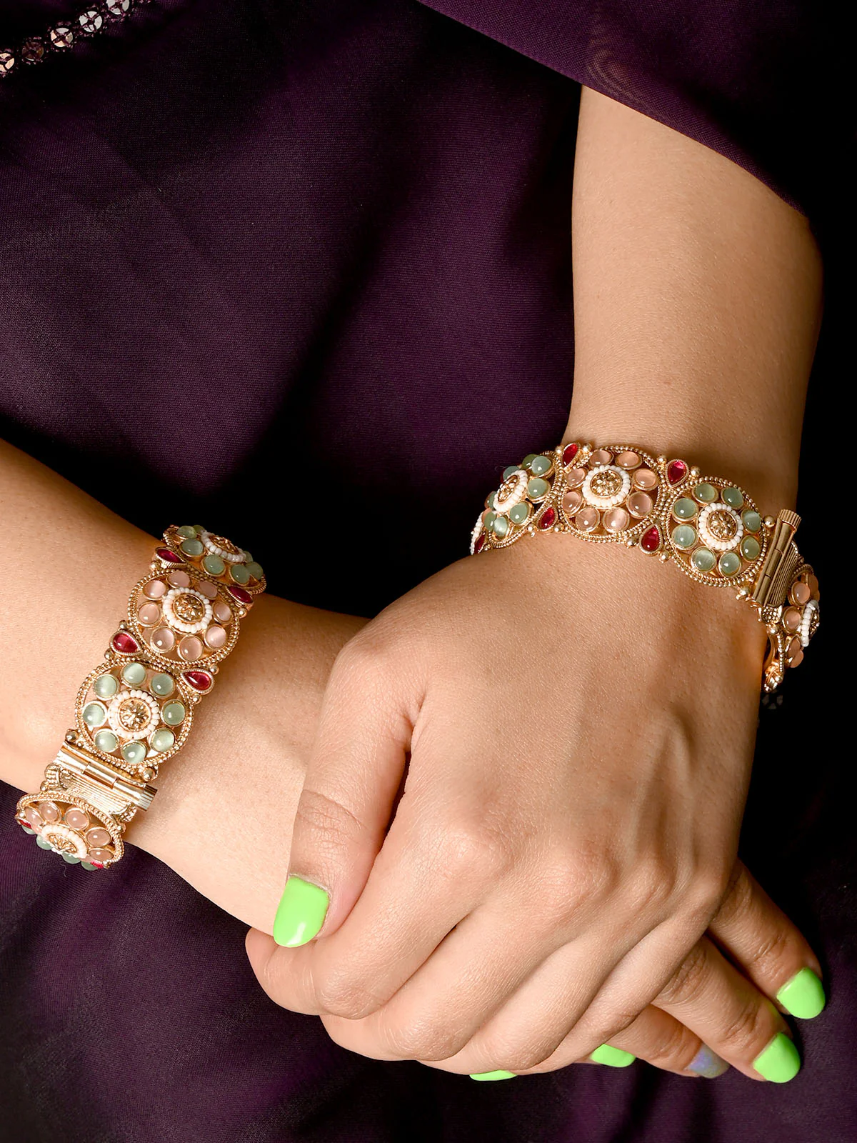 Odette Multicolor Embellished Bangles For Women-Set Of 2 - Image 3