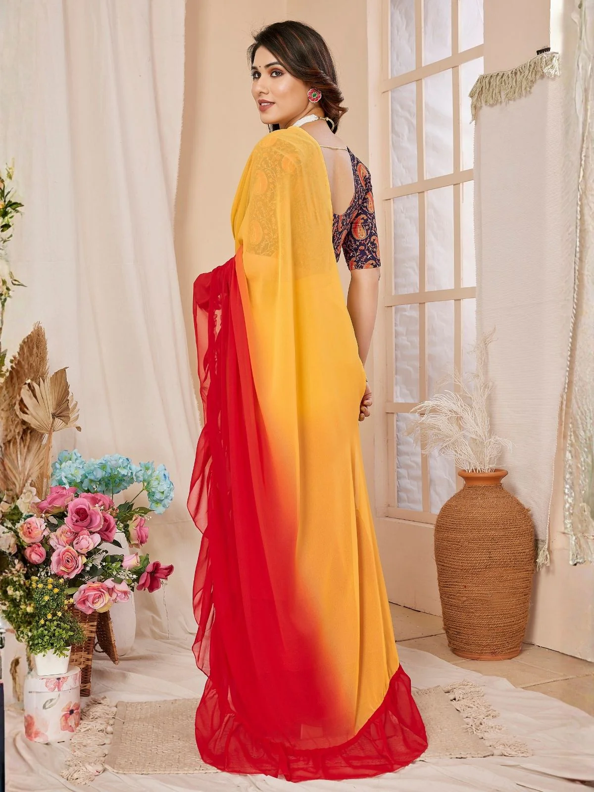 Odette Multicolor Georgette Embellished And Ruffle Saree For Women - Image 3