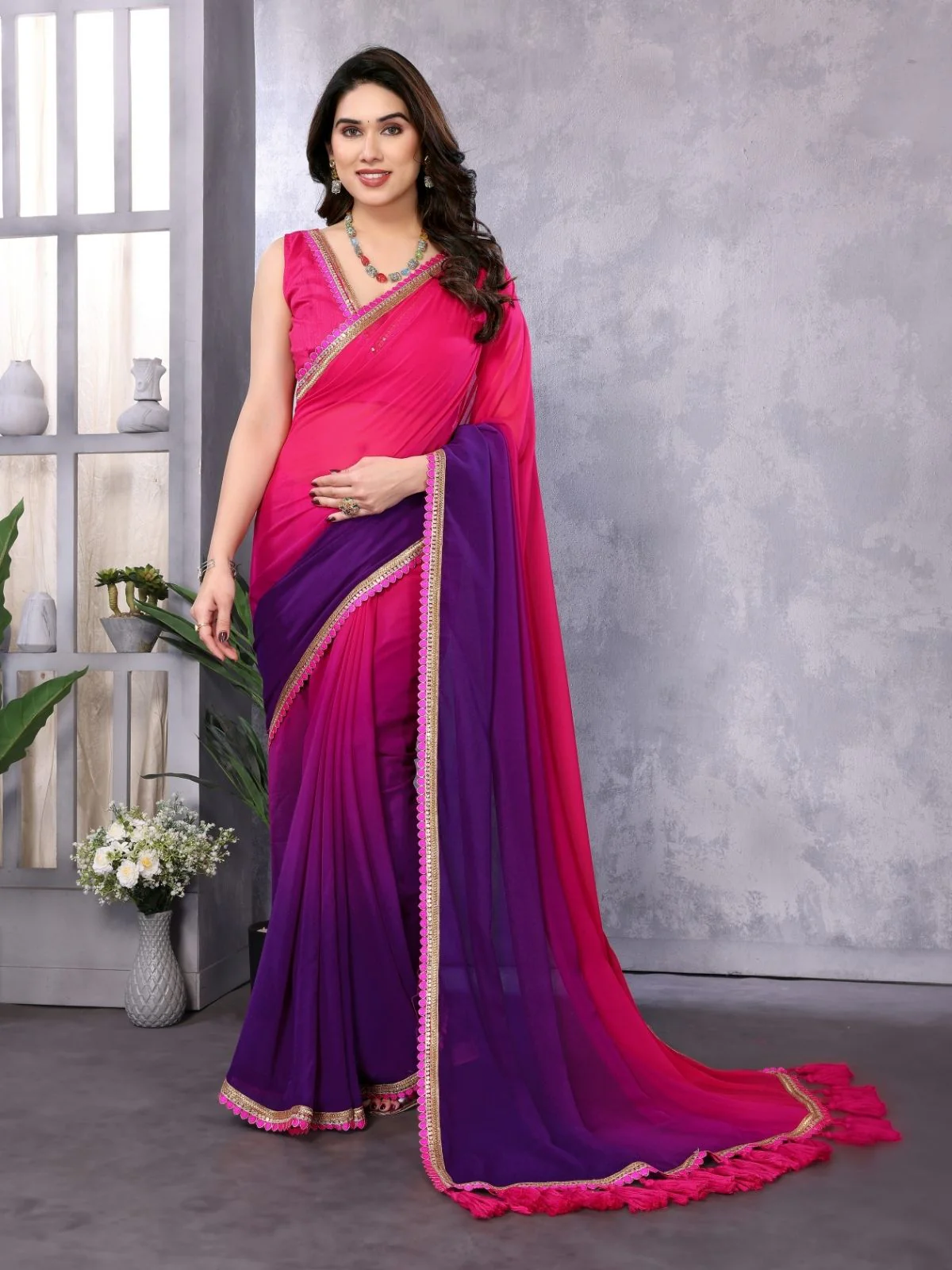 Odette Multicolor Georgette Embellished Saree For Women