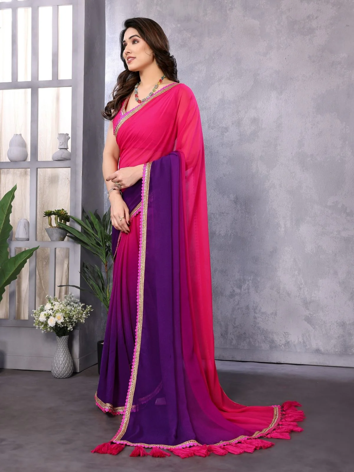 Odette Multicolor Georgette Embellished Saree For Women - Image 2