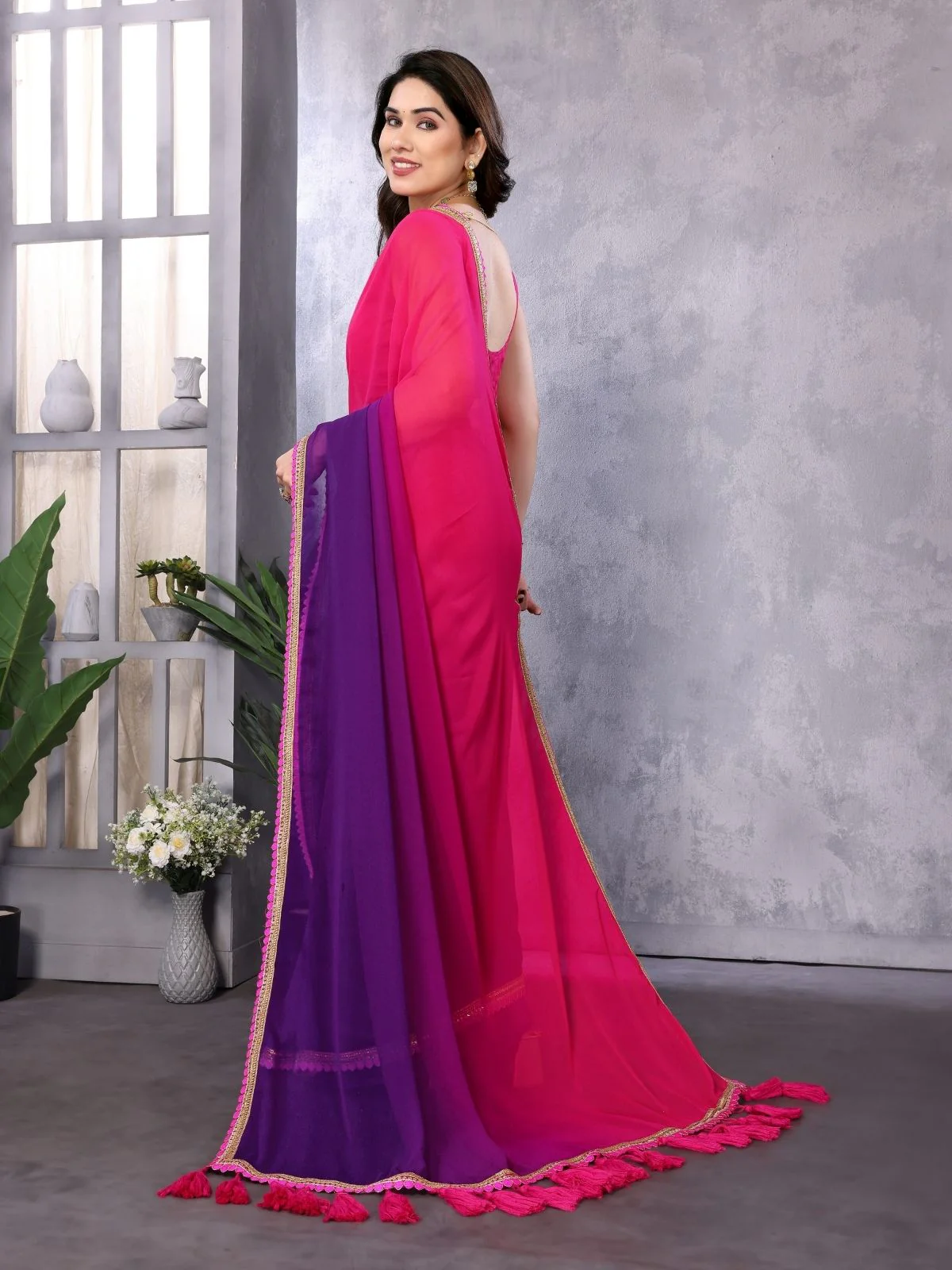 Odette Multicolor Georgette Embellished Saree For Women - Image 3